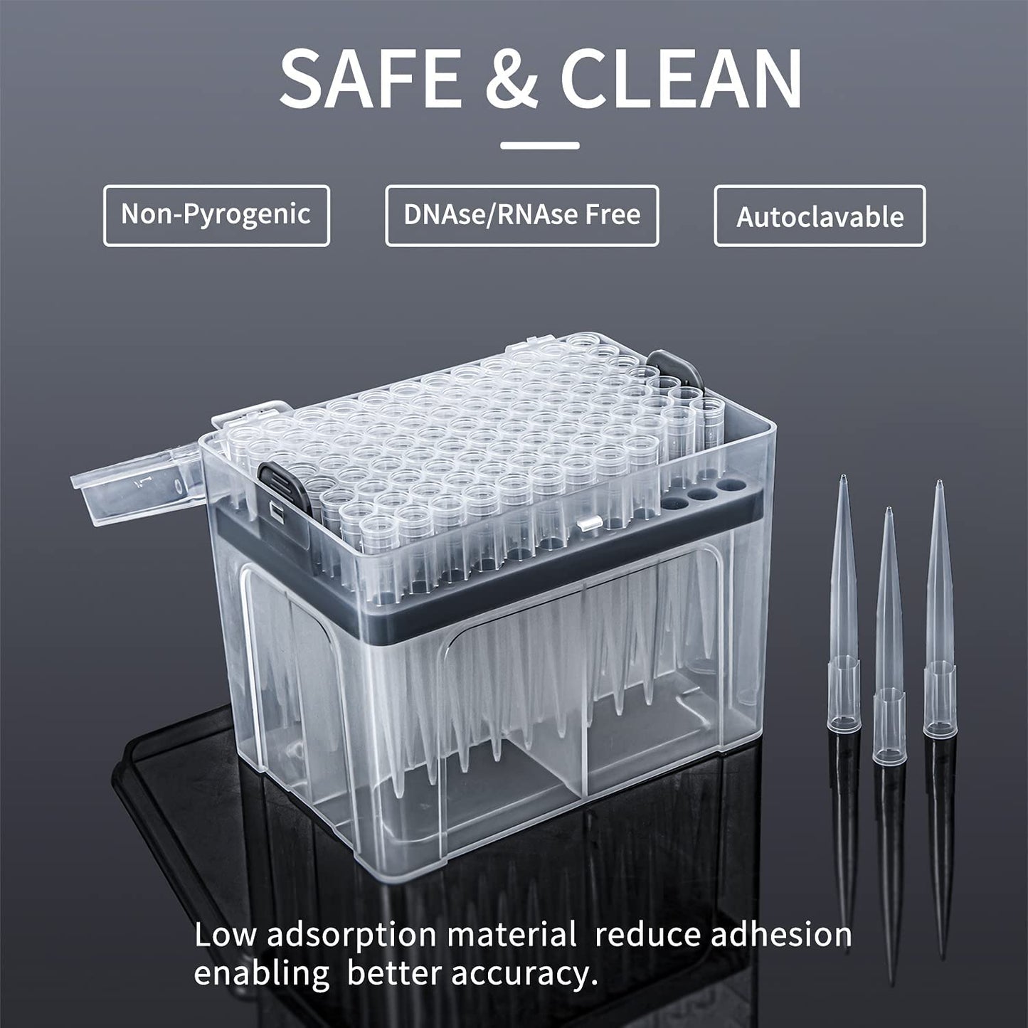 FOUR E'S SCIENTIFIC 1mL Pipette Tips - Universal 1000ul Sterile Pipette Tips Racked Non-pyrogenic DNAse/RNAse Free Autoclavable 1 Rack 96 Tips