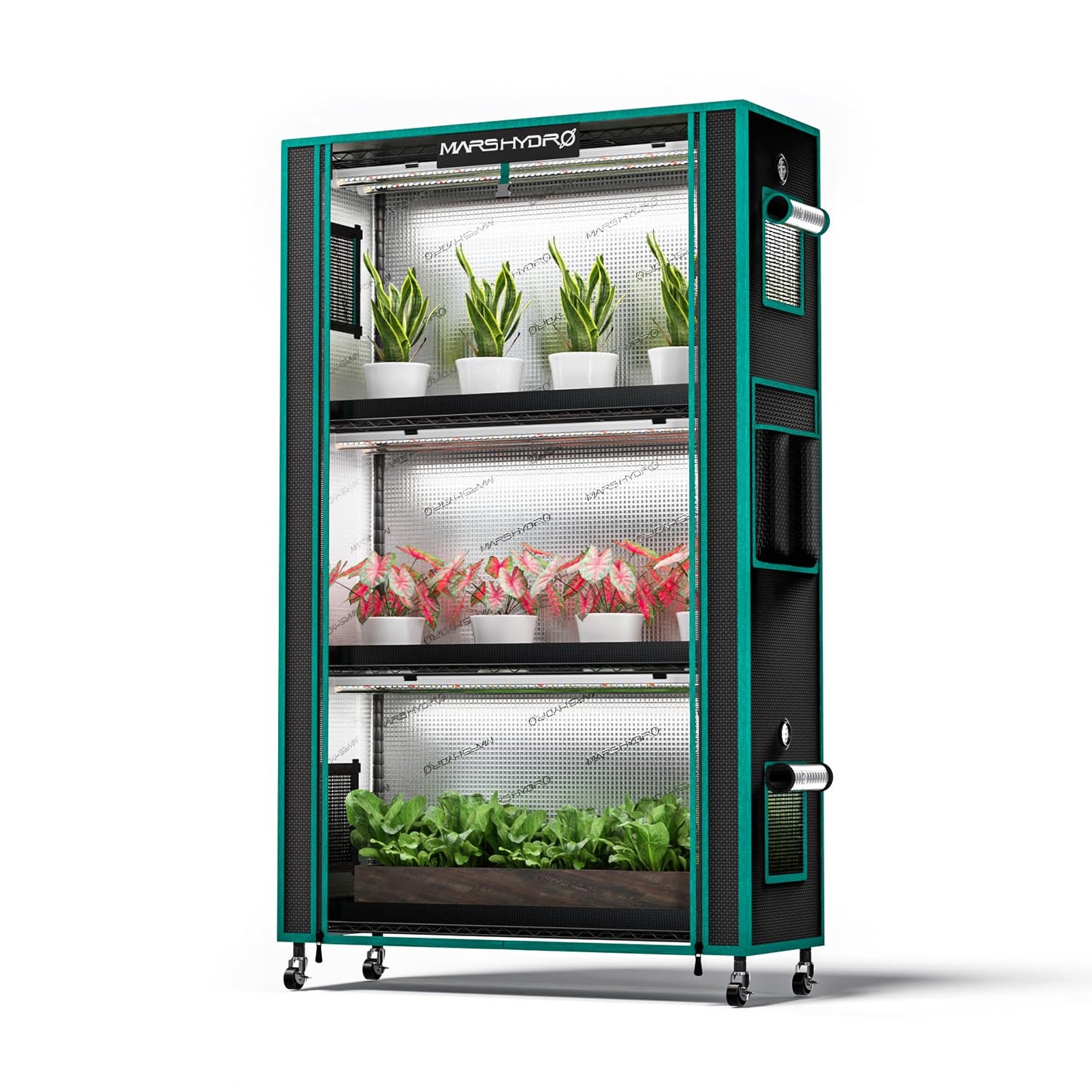 MARS HYDRO 2025 Plant Stand with Grow Lights,4-Tier Plant Shelf with 6 Full Spectrum LED Lamps (150W, 3ft) & Grow Tent | for Vegetables, Seedlings, Plant Growth | 5000K, 37×14×59''