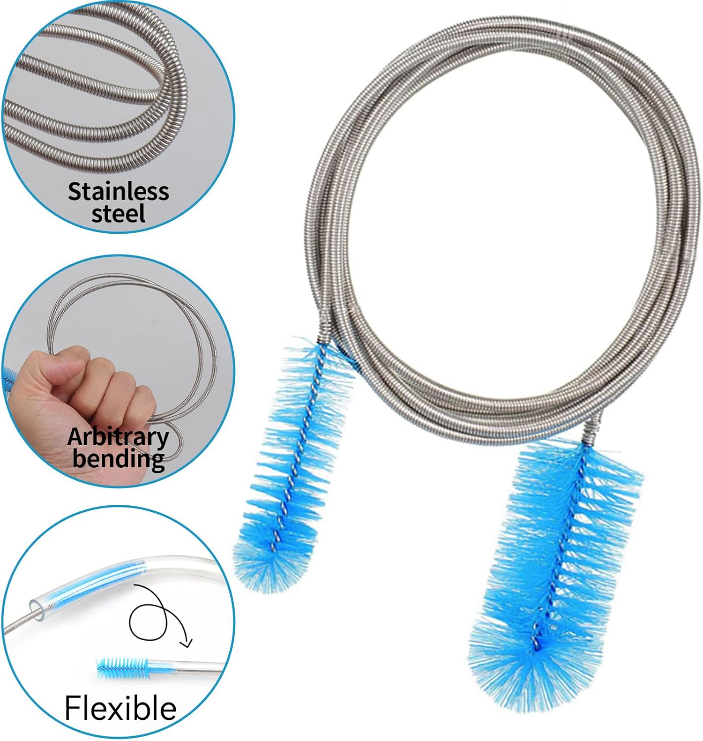 CUMFYHOUS-Set of 12 Tube Pipe Cleaners Brush Kit,for Cleaning Long Neck Bottle,Bent Glass Tube,Straw.17-inch Long Handle Brush,8.2-inch Different Diameters Brush,35-inch Flexible Double Ended Brush