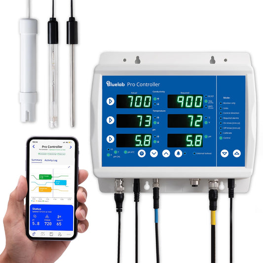 Bluelab Pro Controller Wi-Fi Fully Automated 24/7 Digital Monitor for Hydroponics Multi-Nutrient & pH Dosing with EC Temperature Probe and Edenic Remote Monitoring Essential for Agriculture