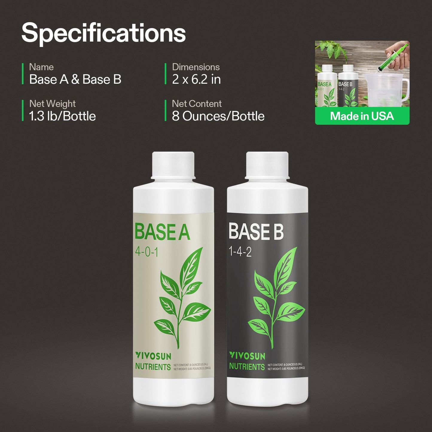 VIVOSUN Plant Food Nutrients Base A(4-0-1) & B(1-4-2), All Purpose Liquid Fertilizer, Hydroponic Plant Food Supports Vegetative and Flowering Stages, 1 Gallon/128 Ounces Each