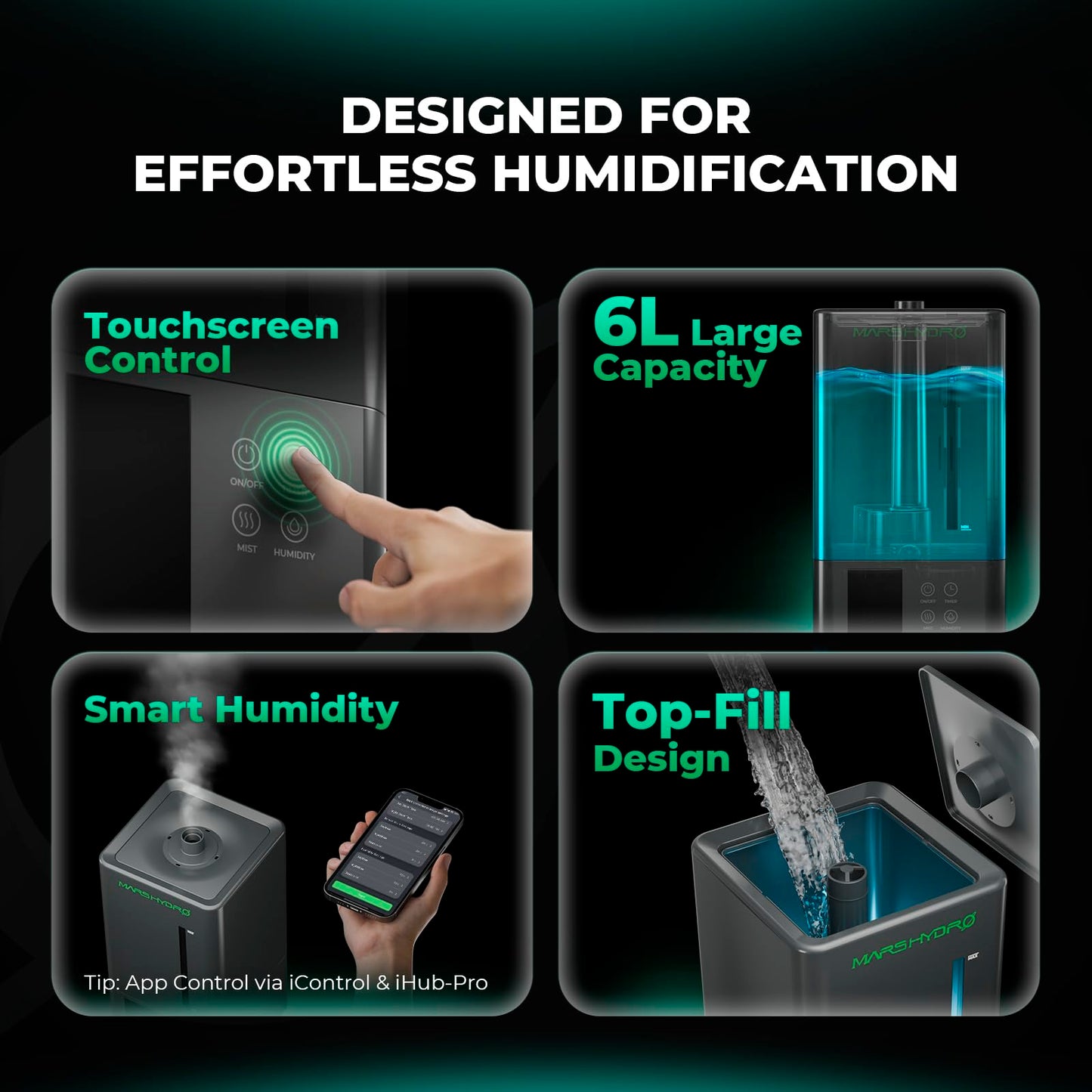 MARS HYDRO Plant Humidifier 5L,with Adjustable Humidity,Timer Function,Ultrasonic Precise and Silent Operation,No-Leak Seal for Grow Tent,Indoor Planting,Greenhouse,Bedroom