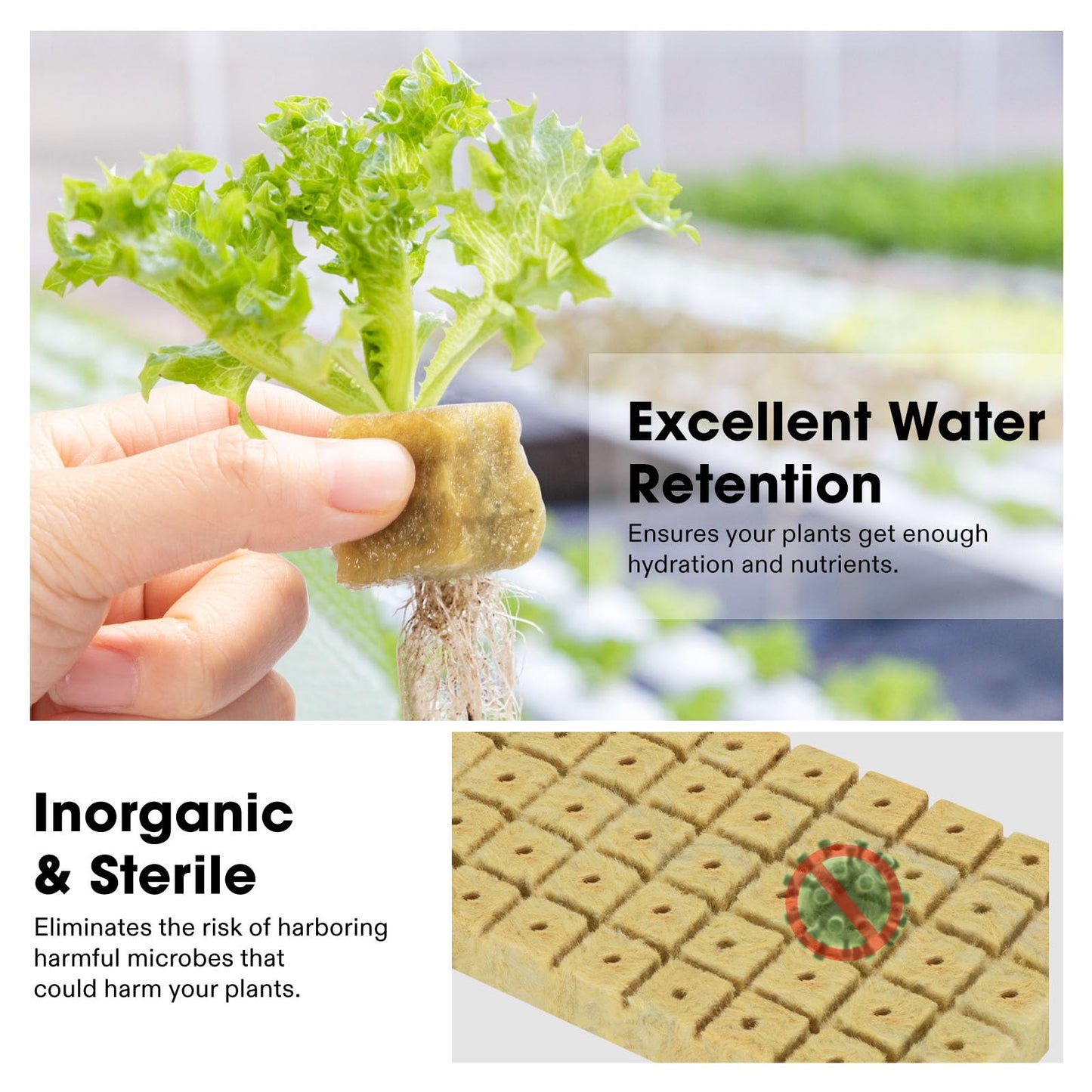 VIVOSUN 1 Inch Rockwool Cubes, Grow Cubes for Hydroponics, Cuttings, Cloning, Plant Propagation, Seed Startling, 2 Sheets 100 Plugs