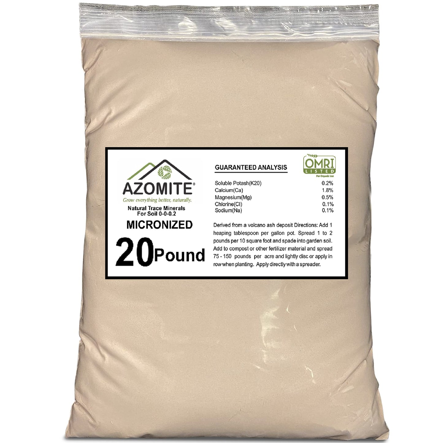 Azomite Organic Micronized Trace 0-0.2 Fertilizer Bulk Bag of 67 Essential Minerals OMRI Certified, 5Lbs Tan