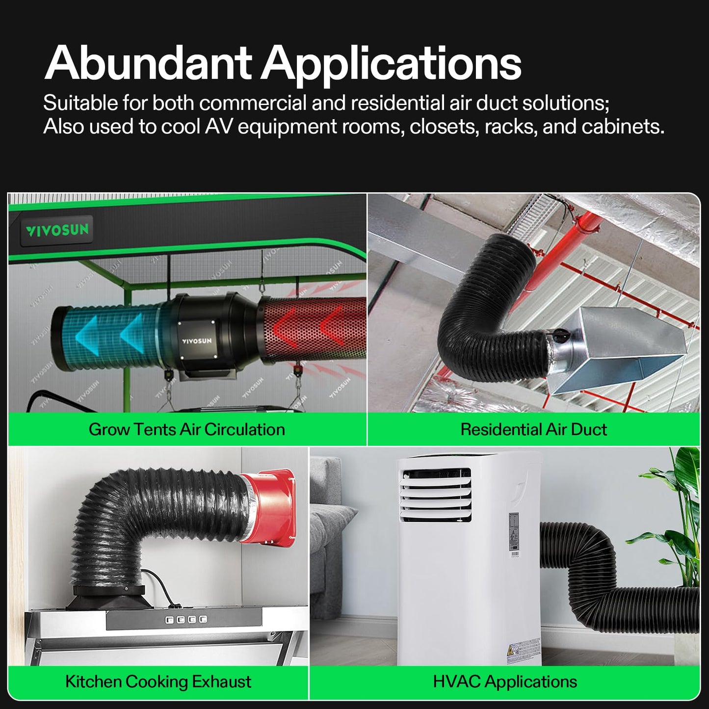 VIVOSUN 4 Inch 25 Feet Flex Air Aluminum Duct for Ventilation, 2 Clamps Included, Long Heavy-Duty Multi-Layer Dryer Hose Vent Kit, Duct Fan Systems