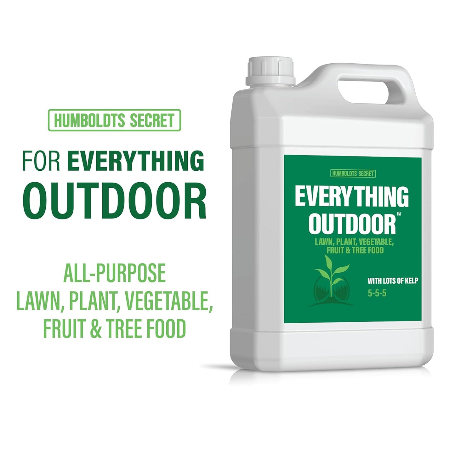 Humboldts Secret Everything Outdoor Plant Food - 5-5-5 Liquid Fertilizer with Kelp - All Purpose Fertilizer (1 Gal) w/ 2-Pack 100:1 Garden Hose End Sprayer | Multipurpose Reusable Bottles (32oz)