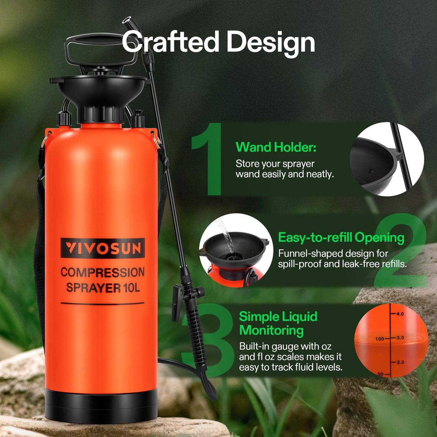 VIVOSUN 1.35-Gallon Pump Pressure Sprayer, Pressurized Lawn & Garden Water Spray Bottle with Adjustable Shoulder Strap, for Spraying Plants, Garden Watering and Household Cleaning