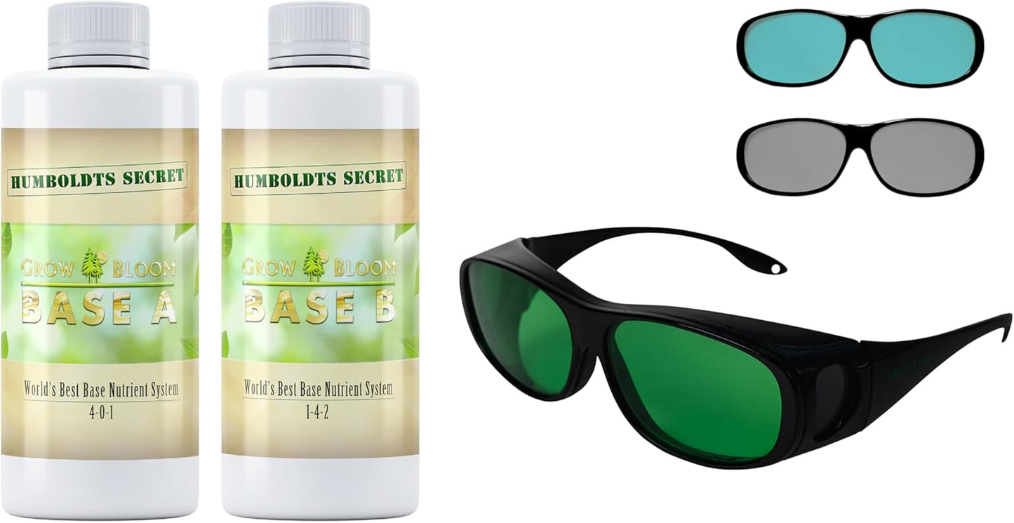 Humboldts Secret A & B Liquid Hydroponics Fertilizer - Nutrients for Outdoor, Indoor Plants (8 oz Set) w/Grow Room Glasses | Interchangeable Magnetic Sunglasses with UVA/UVB Blocking Protection