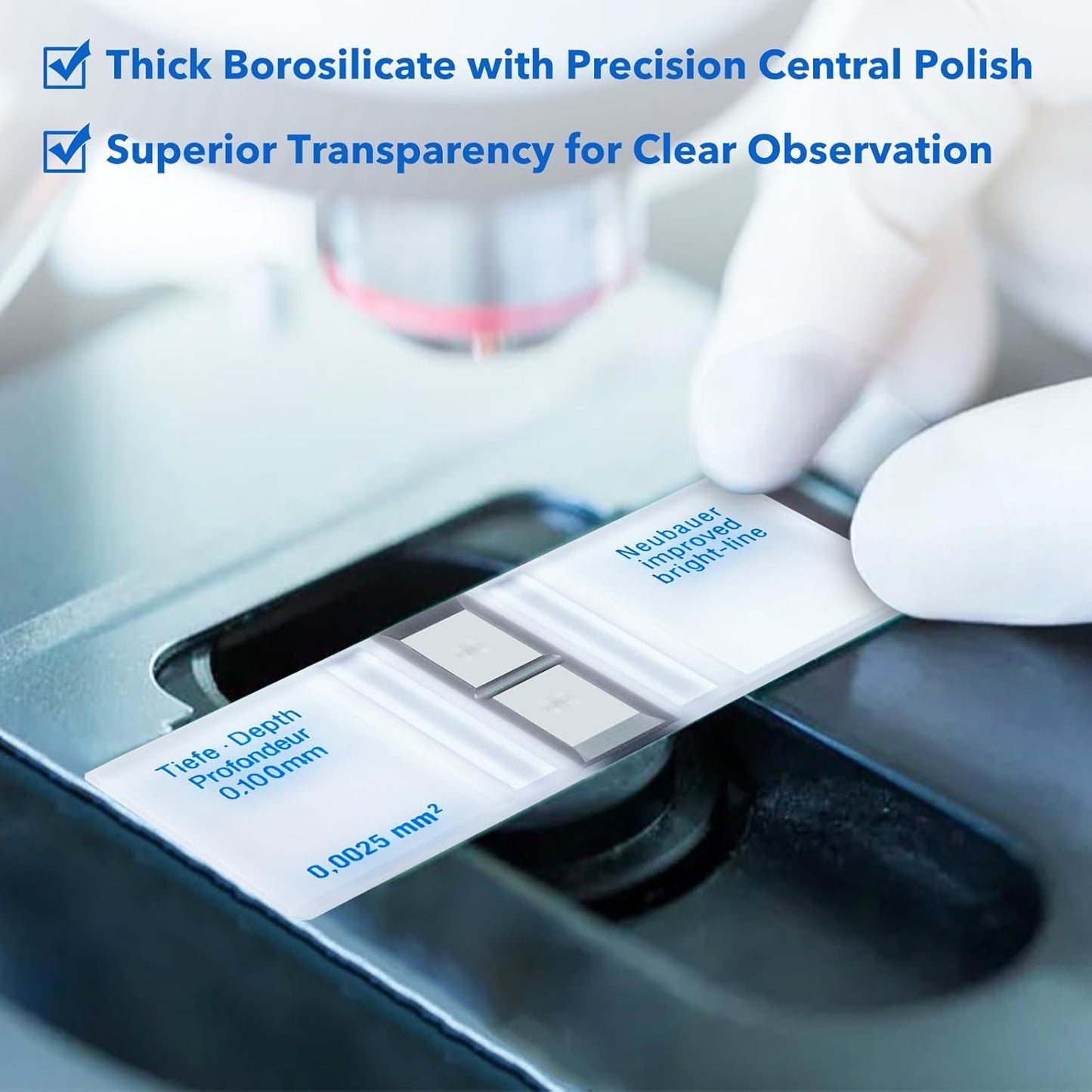 FOUR E'S SCIENTIFIC 2 Pack Improved Neubauer Hemocytometer, Cell Counting Chamber with Bright Line, 4 Pcs Glass Cover Slips