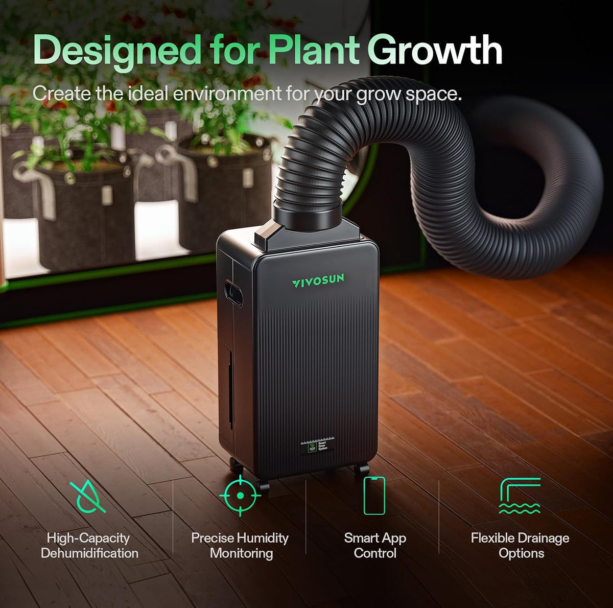 VIVOSUN AeroDrain D12 Smart Dehumidifier Up to 12L/day for Grow Tents