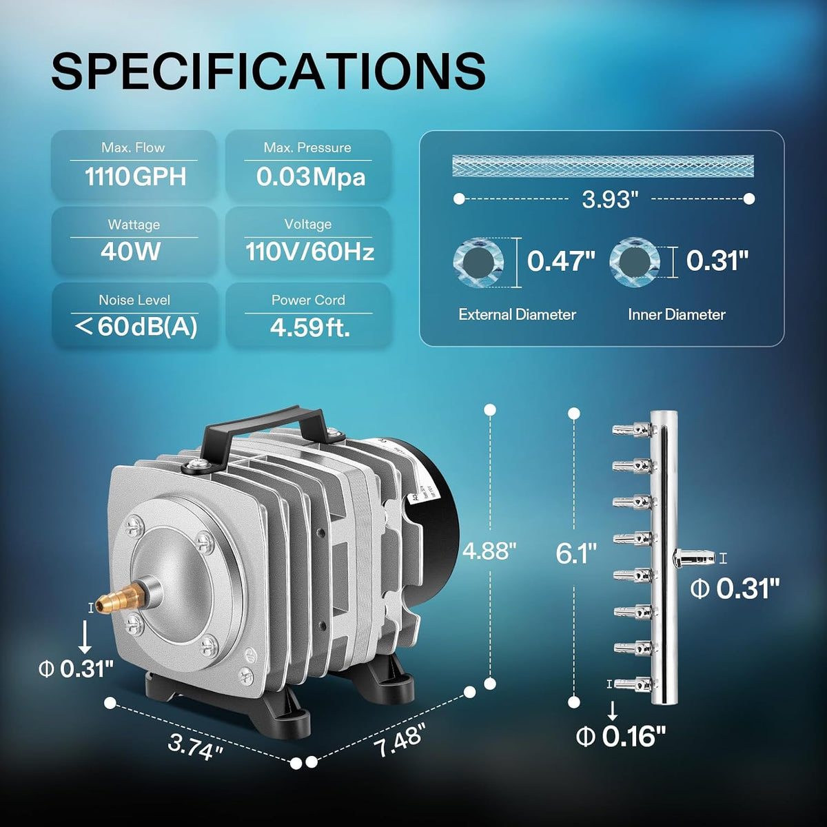 VIVOSUN Aquarium Air Pumps, Multiple Flow Options