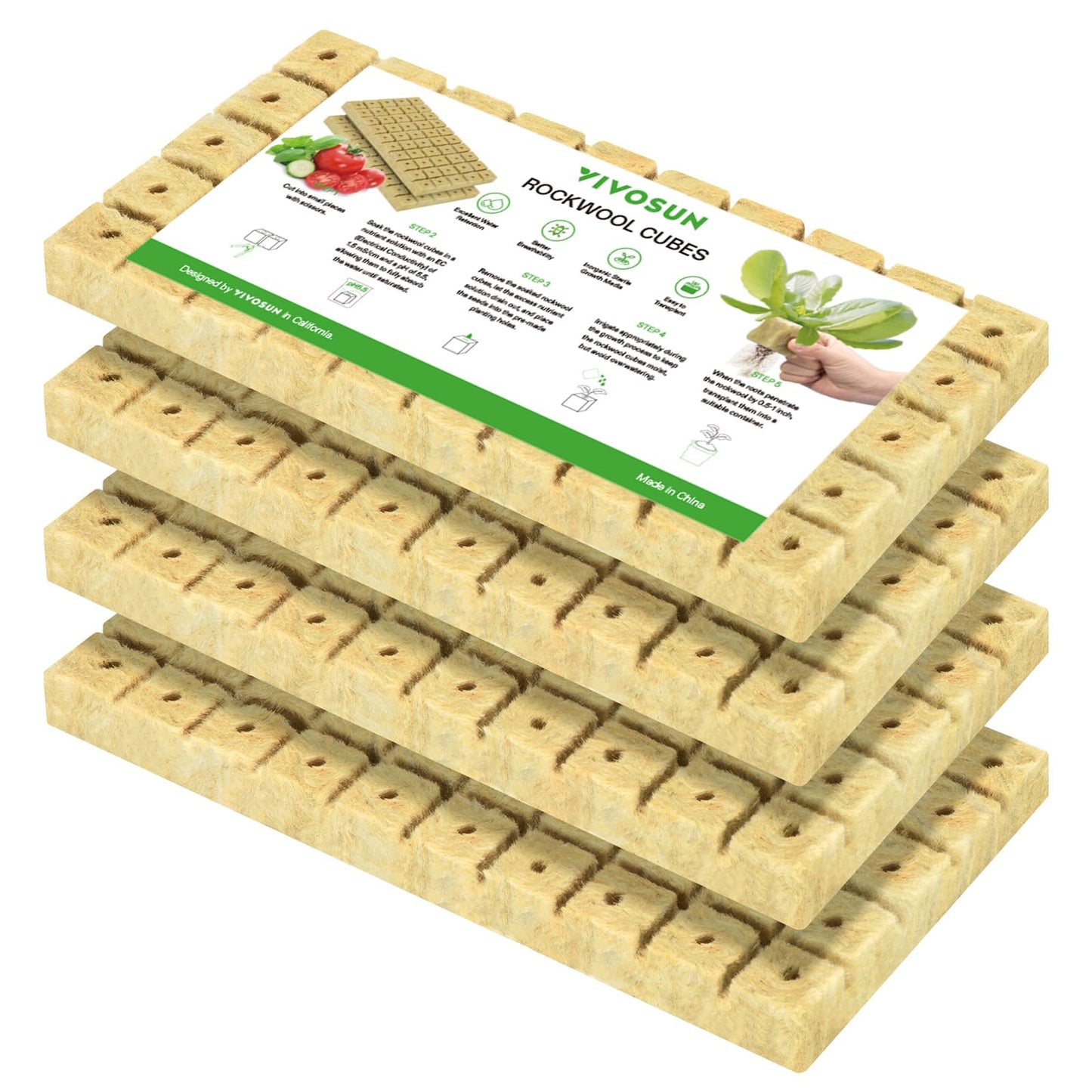 VIVOSUN 1 Inch Rockwool Cubes, Grow Cubes for Hydroponics, Cuttings, Cloning, Plant Propagation, Seed Startling, 2 Sheets 100 Plugs