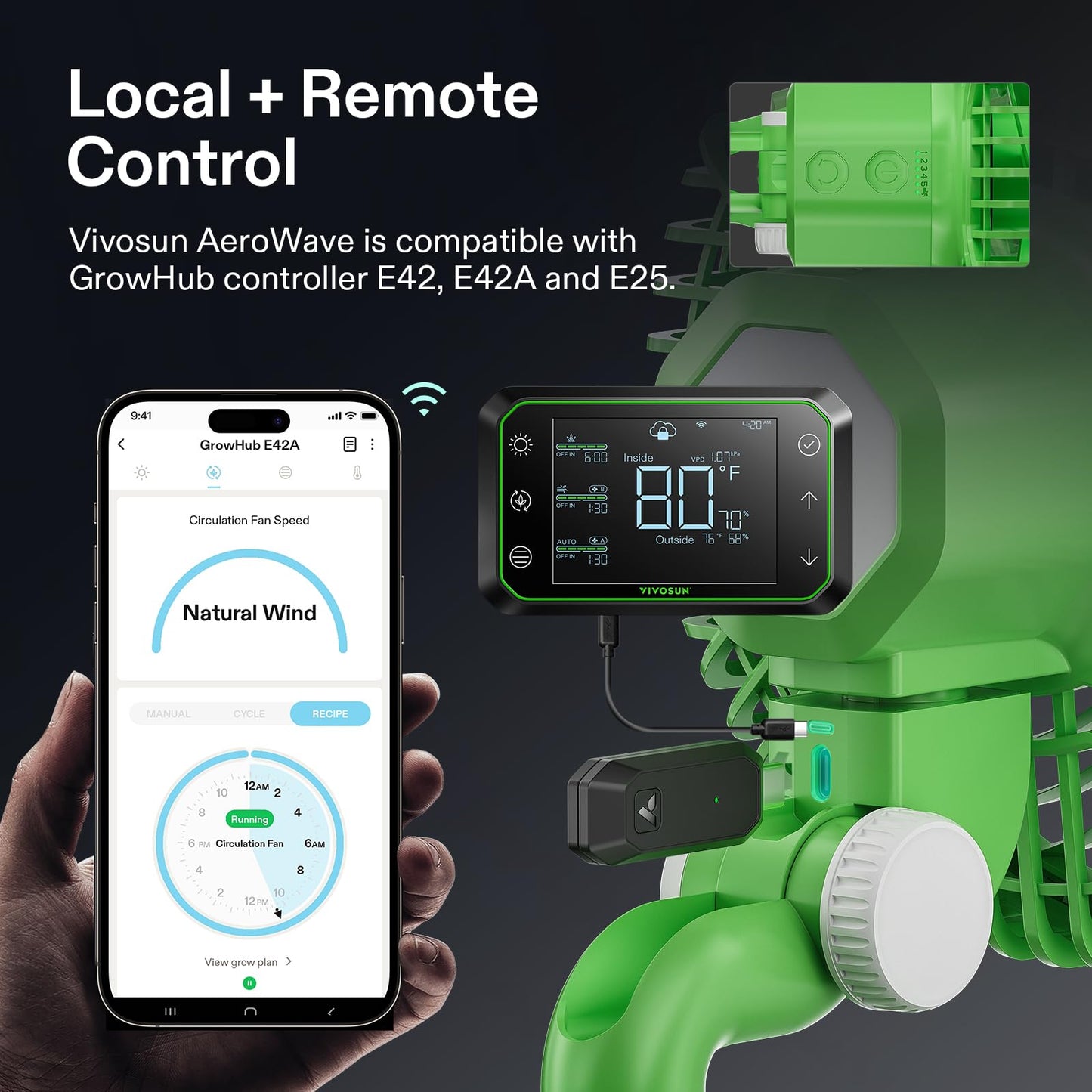 VIVOSUN AeroWave E6 Gen2, Grow Tent Clip Fan 6”, EC Motor, Smart Control, Powerful Oscillating Fan, Local Timer, Weatherproof IP54, for Hydroponics Circulation Cooling, Black