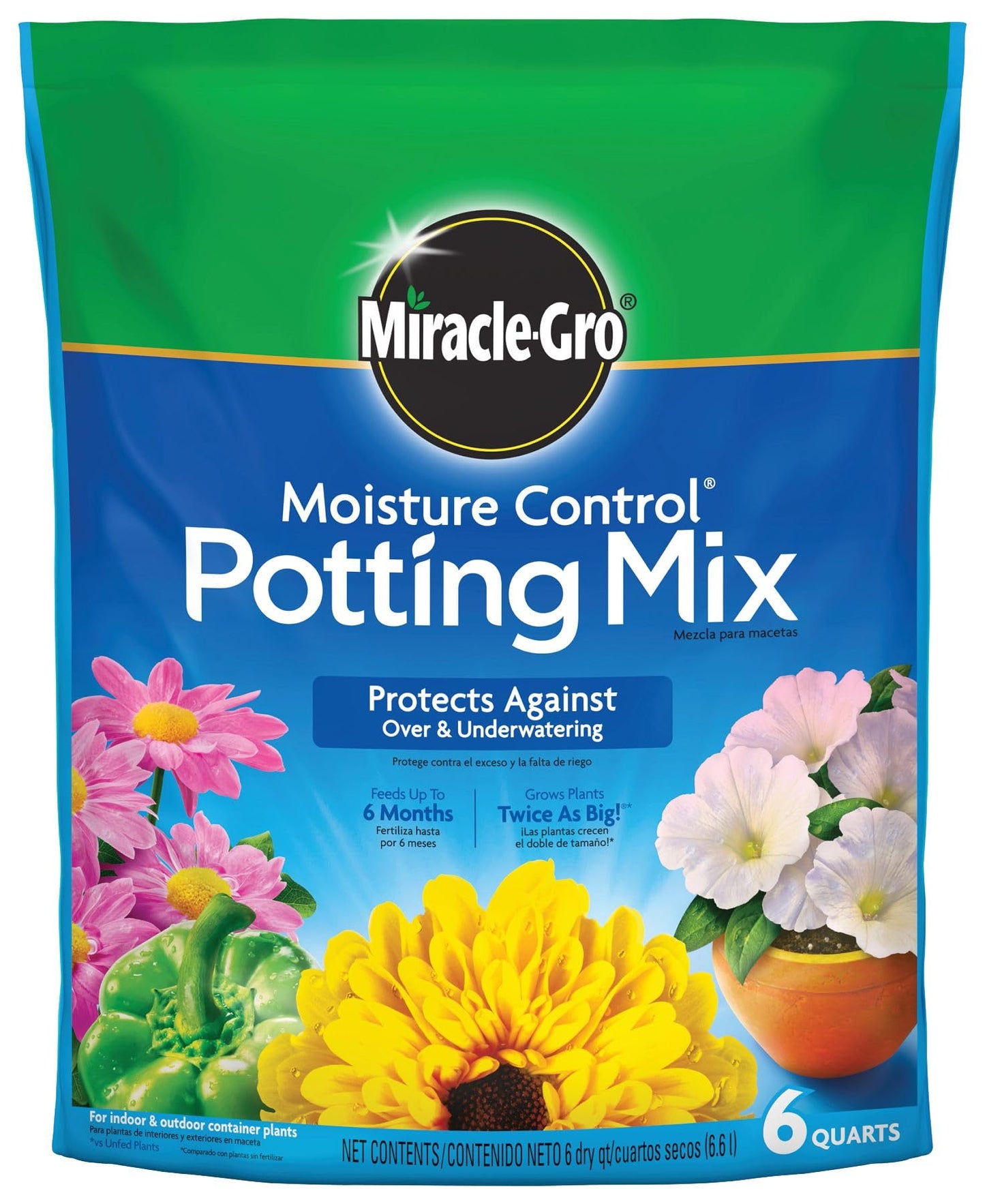 Miracle-Gro Moisture Control Potting Mix, For Container Plants, Protects against Over- and Under-Watering, 8 qt., 2-Pack