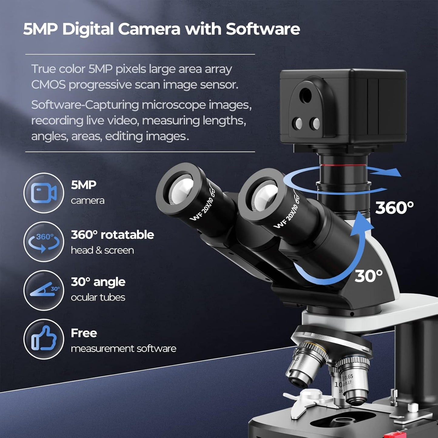 5MP Camera Microscope with 150 Pcs Single Concave Slides
