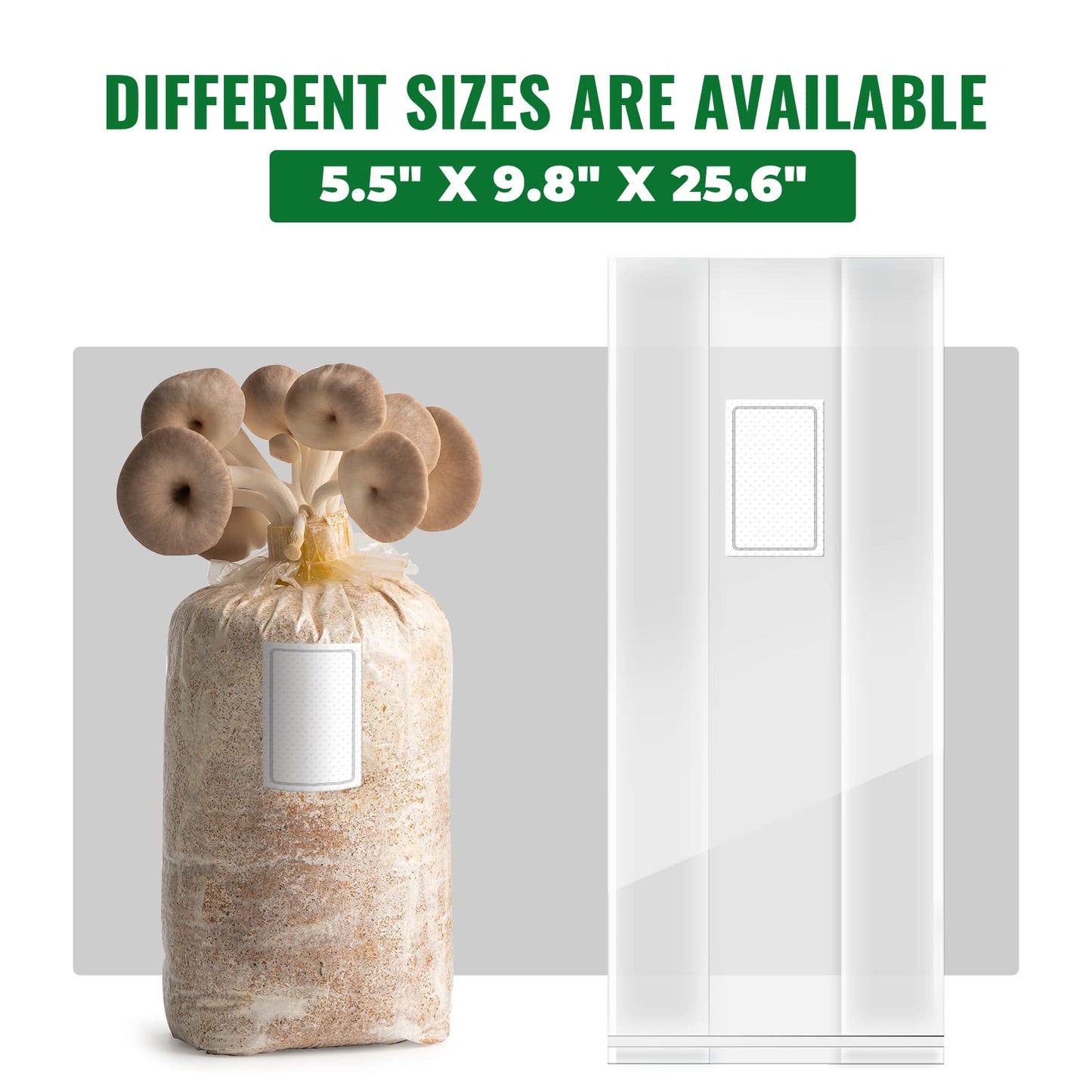 25 Packs 6 Mil Mushroom Grow Bags, Thick Spawn Bags 5" X 8" X 20" with 0.2 Micron Filter Breathable Autoclavable Durable Tear-Resistant