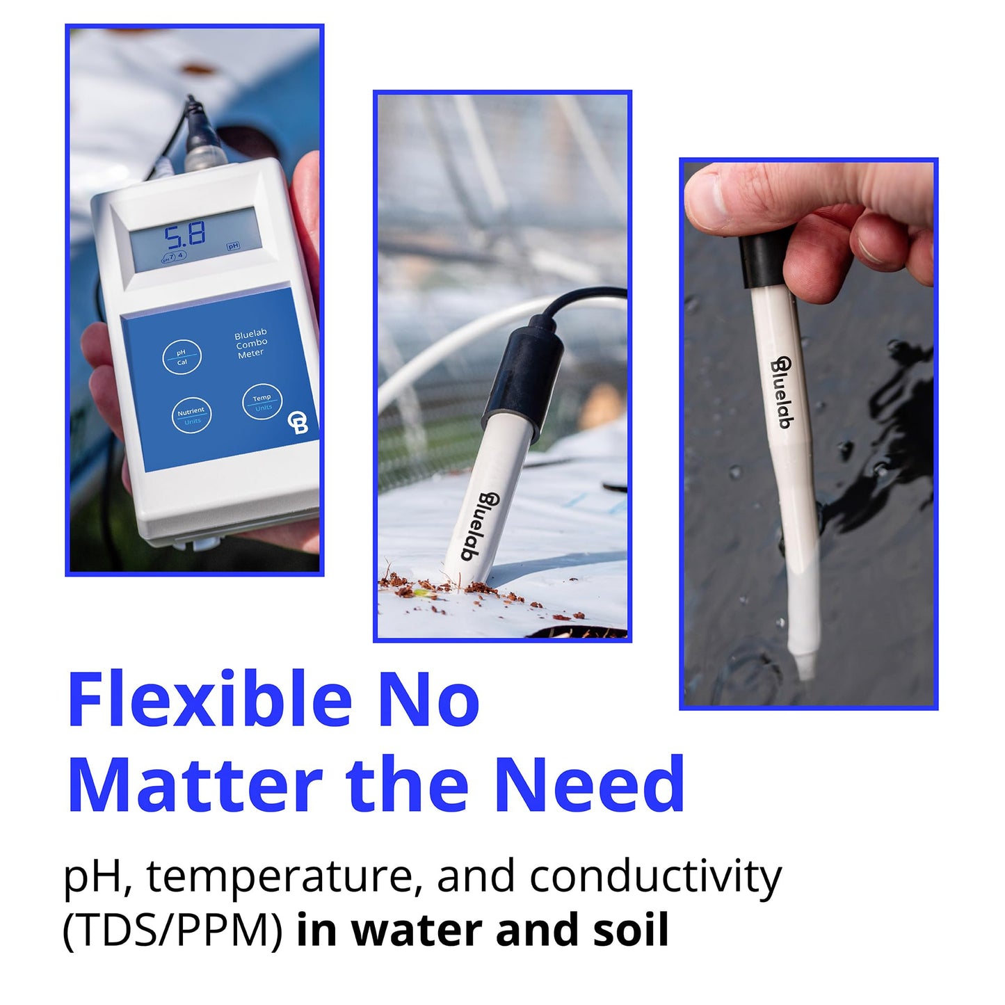 Bluelab Combo Meter for pH, Temperature & Conductivity in Water - Easy Calibration, Digital EC/TDS/PPM Tester for Hydroponics & Indoor Plants (METCOM)