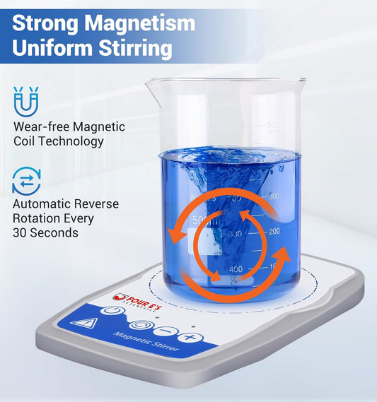 FOUR E'S SCIENTIFIC Ultra-Flat Magnetic Stirrer, Magnetic Stir Plate Mini Lab Stirrers 50-1500 RPM | NO Heating | 100-240 V | Max. Stirring Capacity: 800 mL