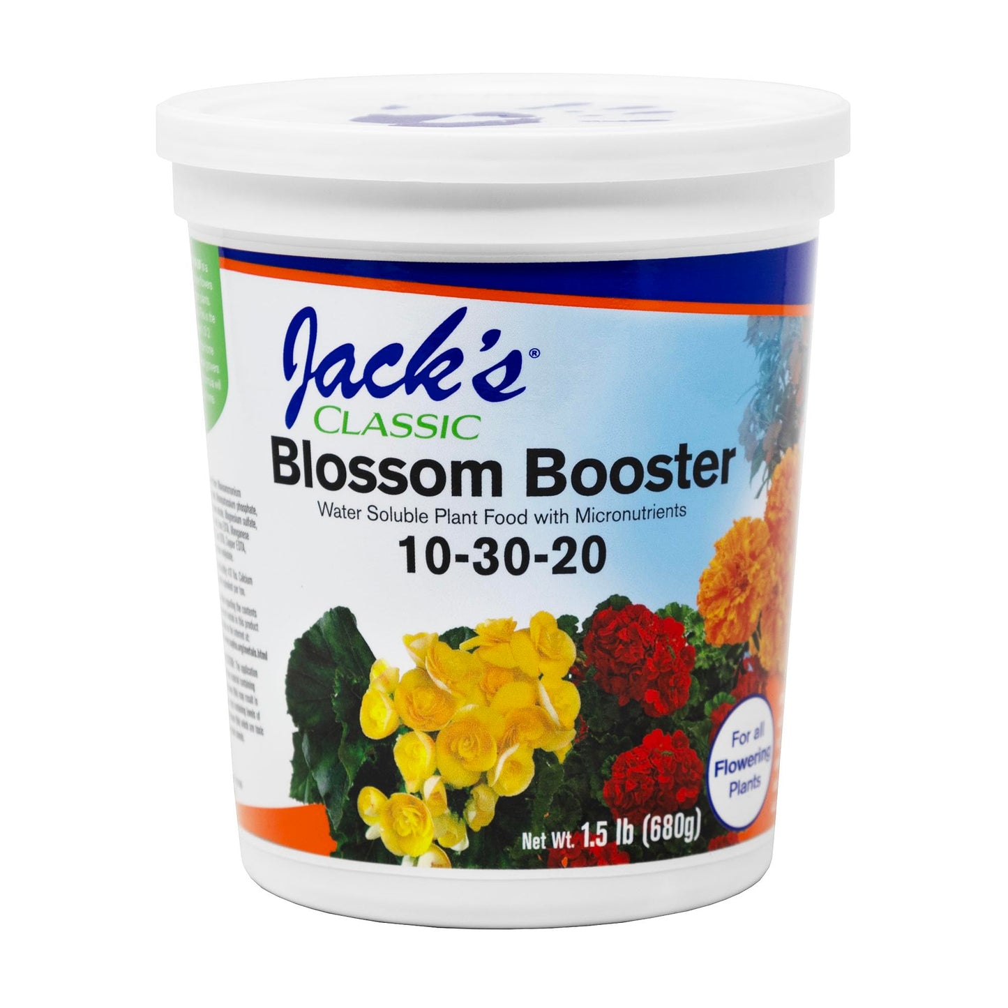 Jack's Classic 10-30-20 Blossom Booster Water-Soluble Fertilizer with Micronutrients for Increasing Color and Quantity of Blooms in Flowering Plants, 8oz