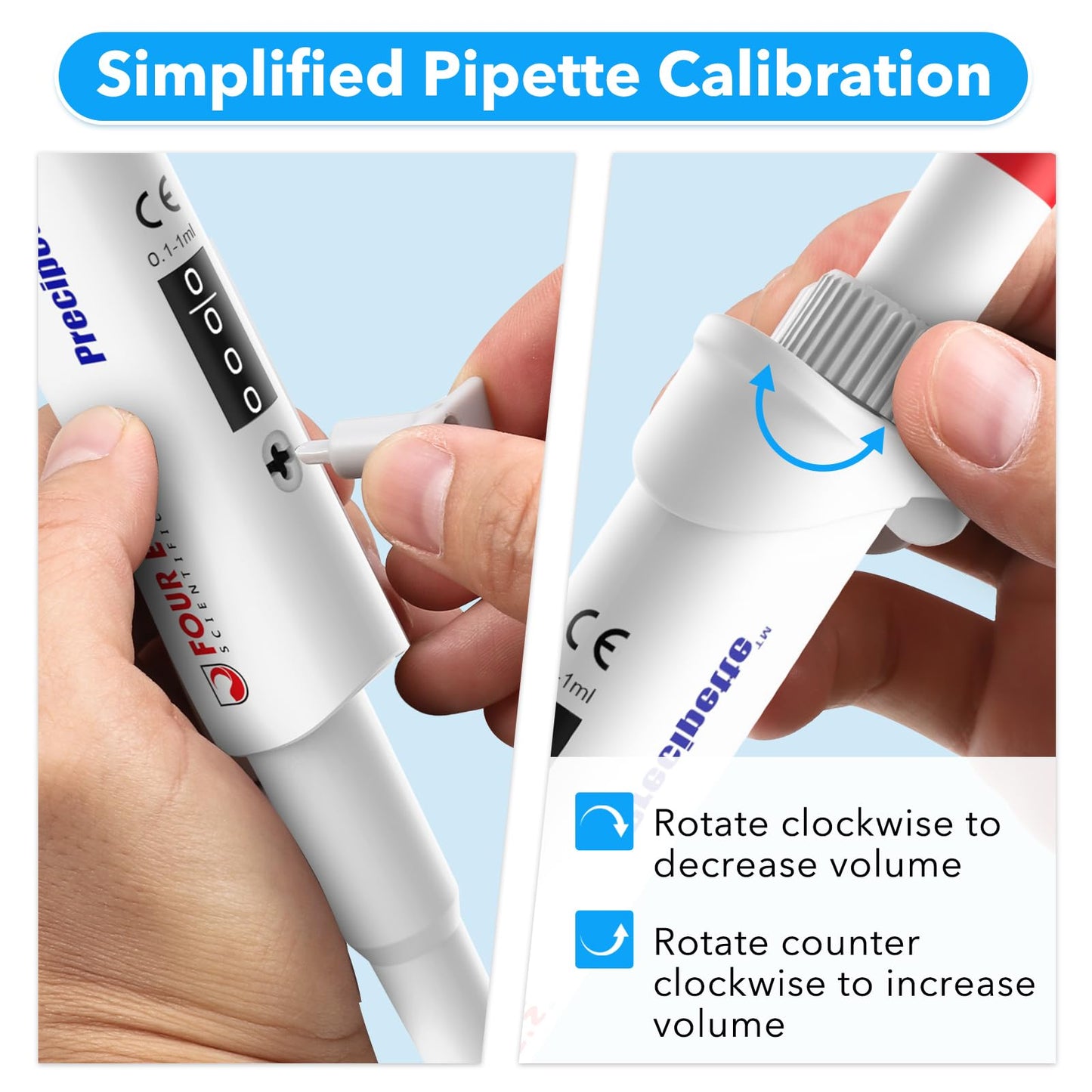 FOUR E'S SCIENTIFIC 20-200μL Pipette, Professional Single-Channel Pipettor Lightweight High Accurate Adjustable Variable Volume Micro Pipette with Calibration Certificate (Model LH0301006)