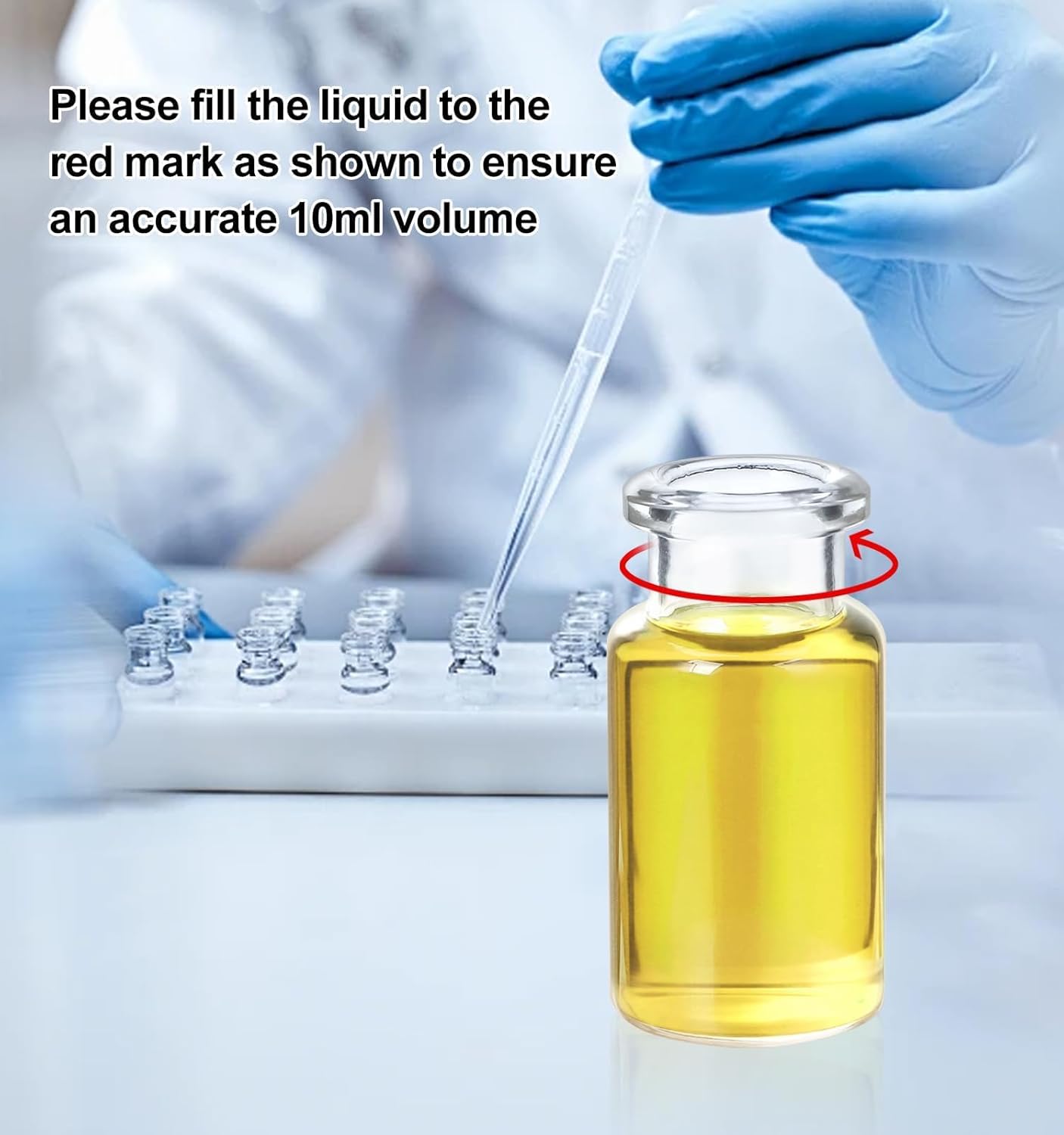 FOUR E'S SCIENTIFIC 10ml Glass Vials, 300 PCS Lab Headspace Vial with Rubber Stoppers and Plastic-Aluminum Flip Caps