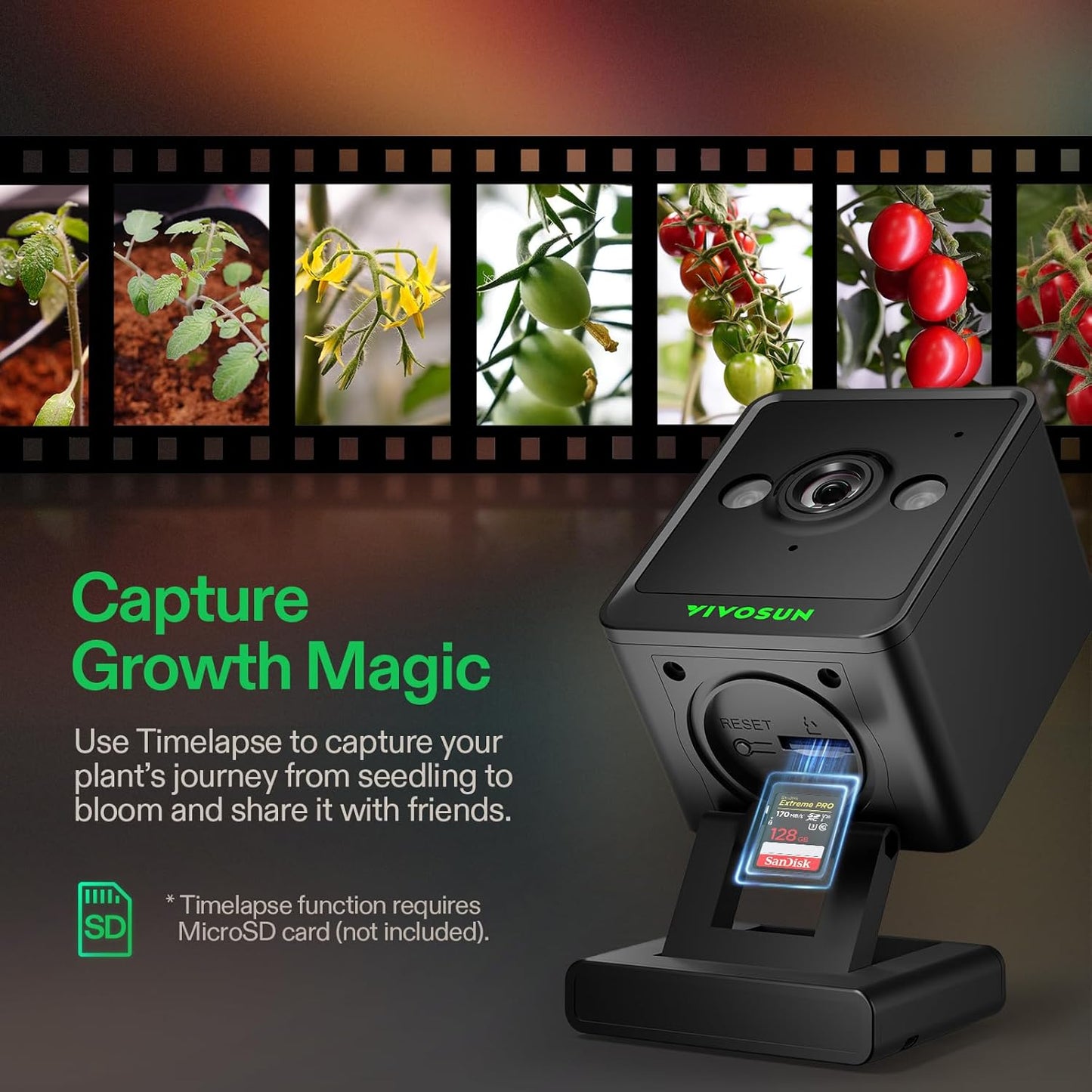 VIVOSUN GrowCam C4, 2K QHD WiFi Smart Camera for Grow Tent & VGrow Smart Grow Box, Timelapse, Night Vision, SD Card Storage, 2-Way Audio, App Control
