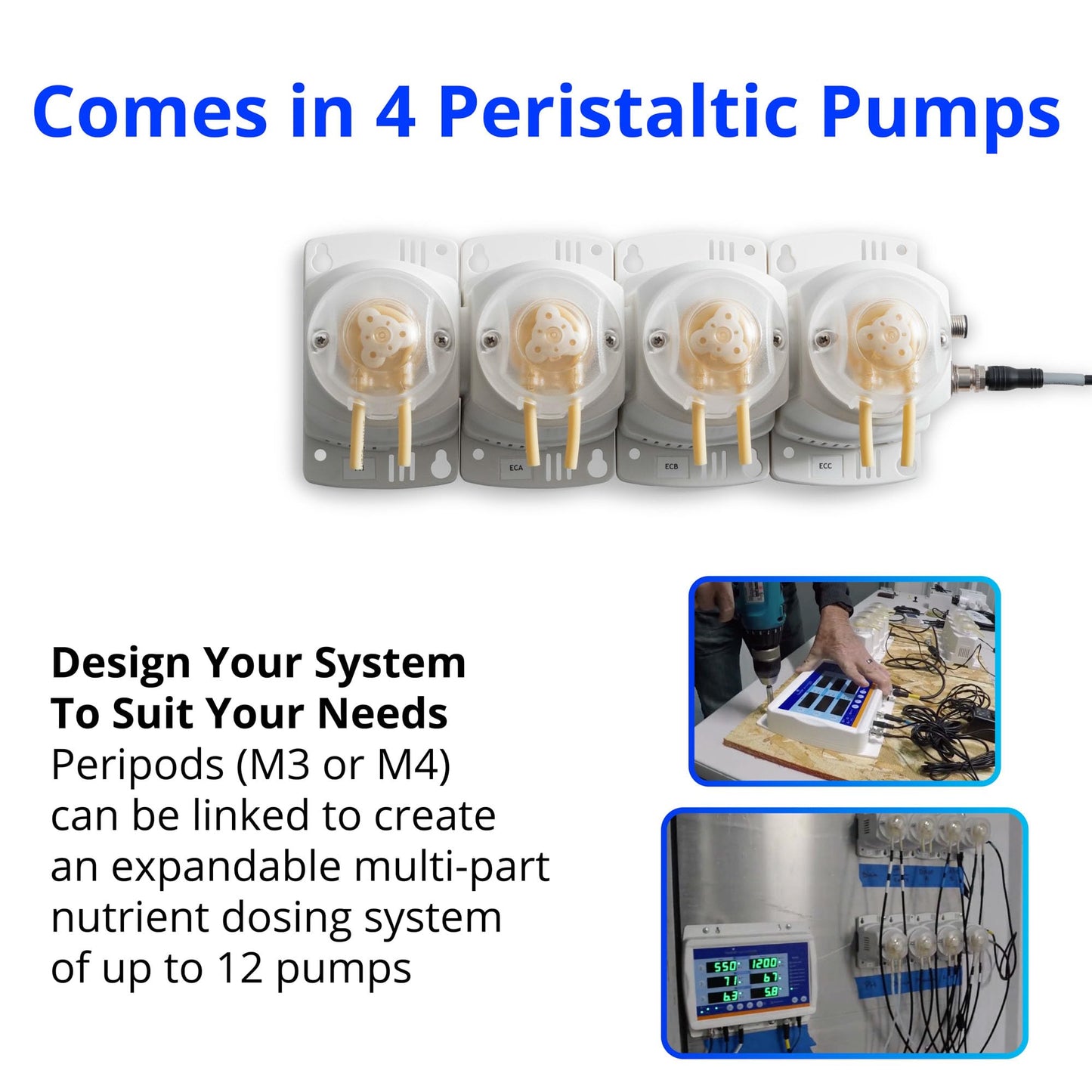 Bluelab PERIPODM4 Peripod M4 for Pro Controller, Dosing for pH and Nutrient (TDS), 4 Pumps with Accessories (Pro Controller Sold Separately), Tool for Hydroponic System and Indoor Plant Grow