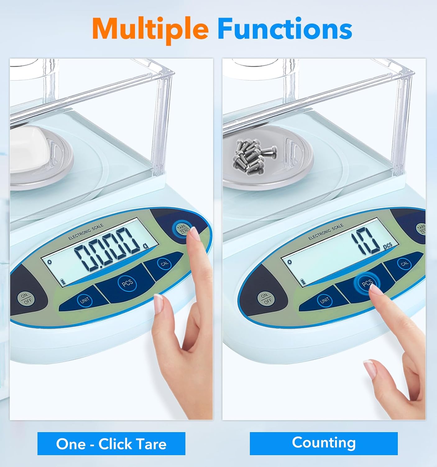 FOUR E'S SCIENTIFIC Lab Scale 450g x 0.001g Accuracy with Windshield, Laboratory Analytical Balance Precision Scientific Scale with 200g Calibration Weight
