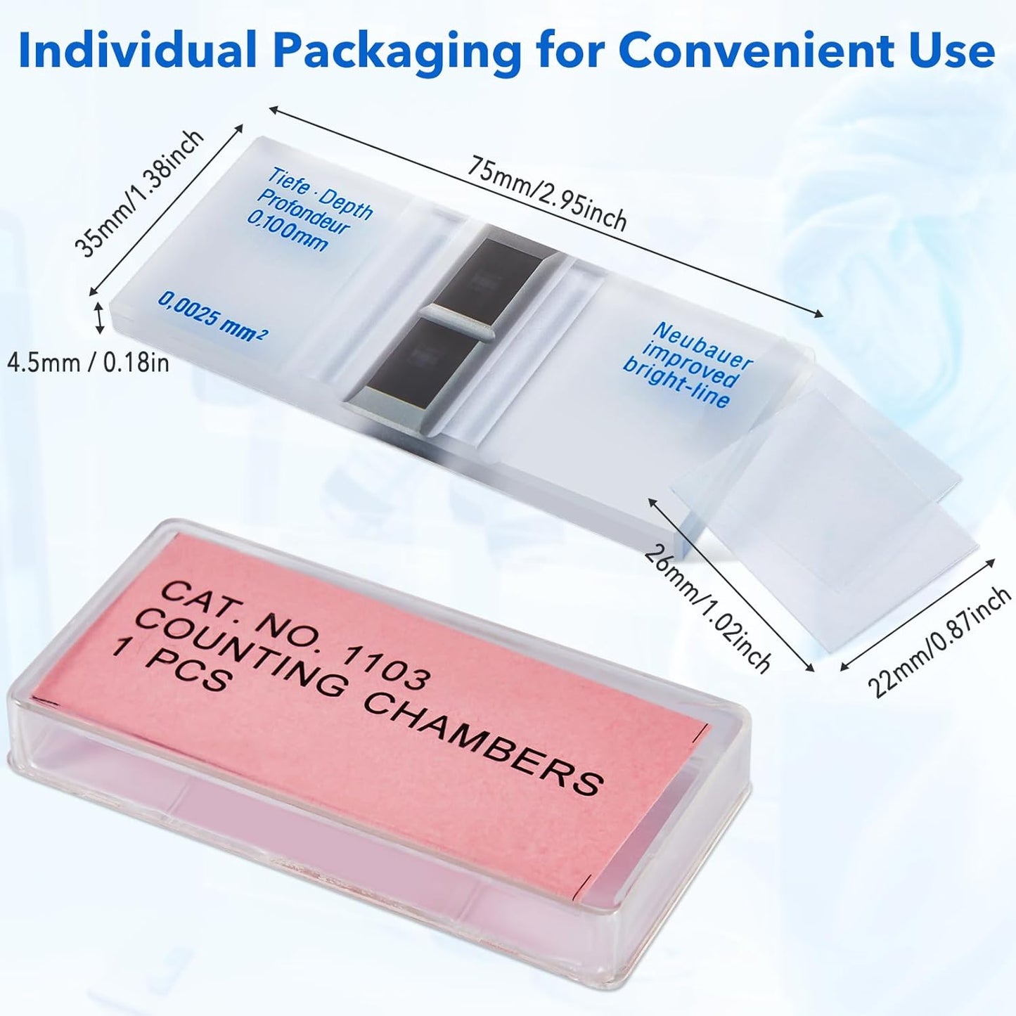 FOUR E'S SCIENTIFIC 2 Pack Improved Neubauer Hemocytometer, Cell Counting Chamber with Bright Line, 4 Pcs Glass Cover Slips