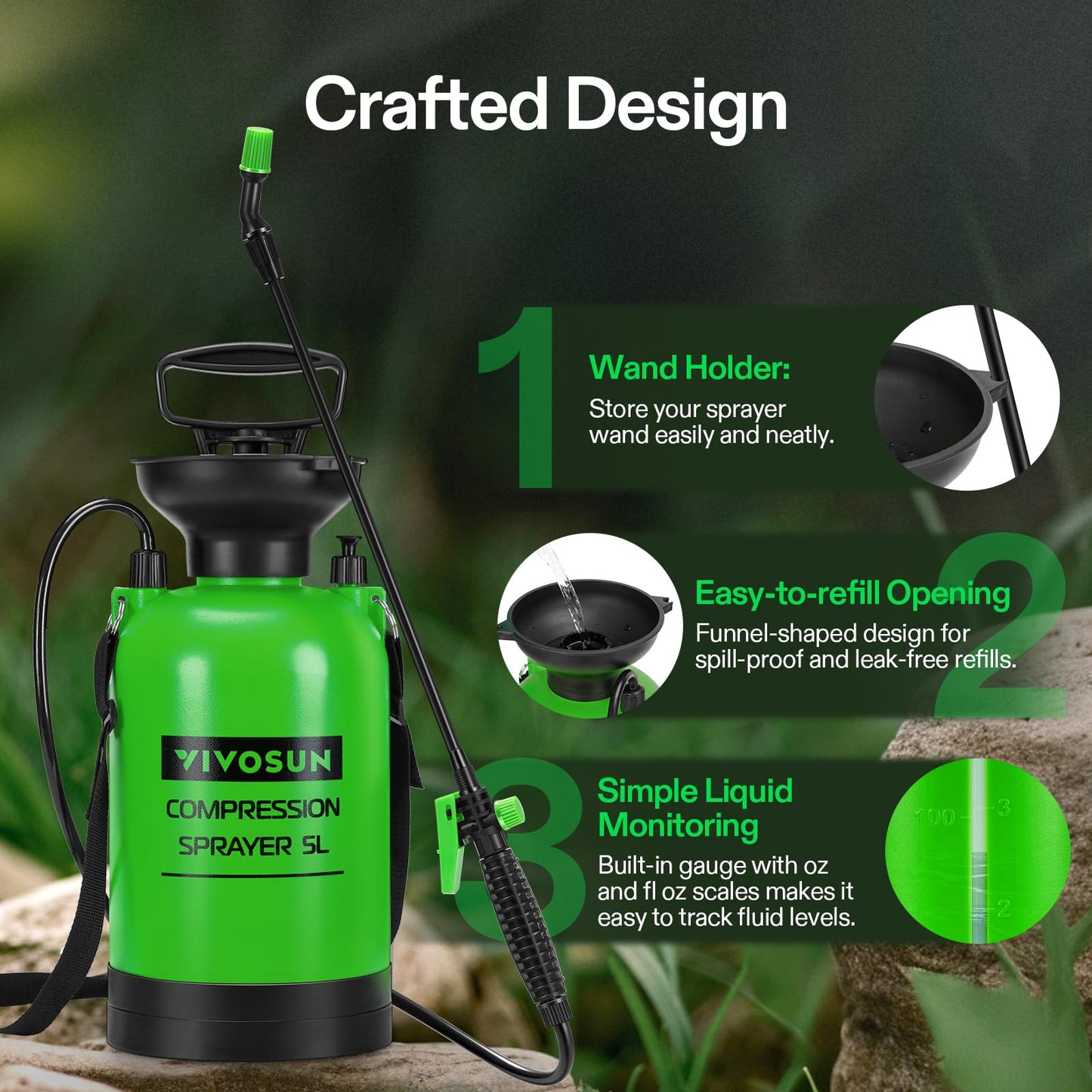 VIVOSUN 1.35-Gallon Pump Pressure Sprayer, Pressurized Lawn & Garden Water Spray Bottle with Adjustable Shoulder Strap, for Spraying Plants, Garden Watering and Household Cleaning