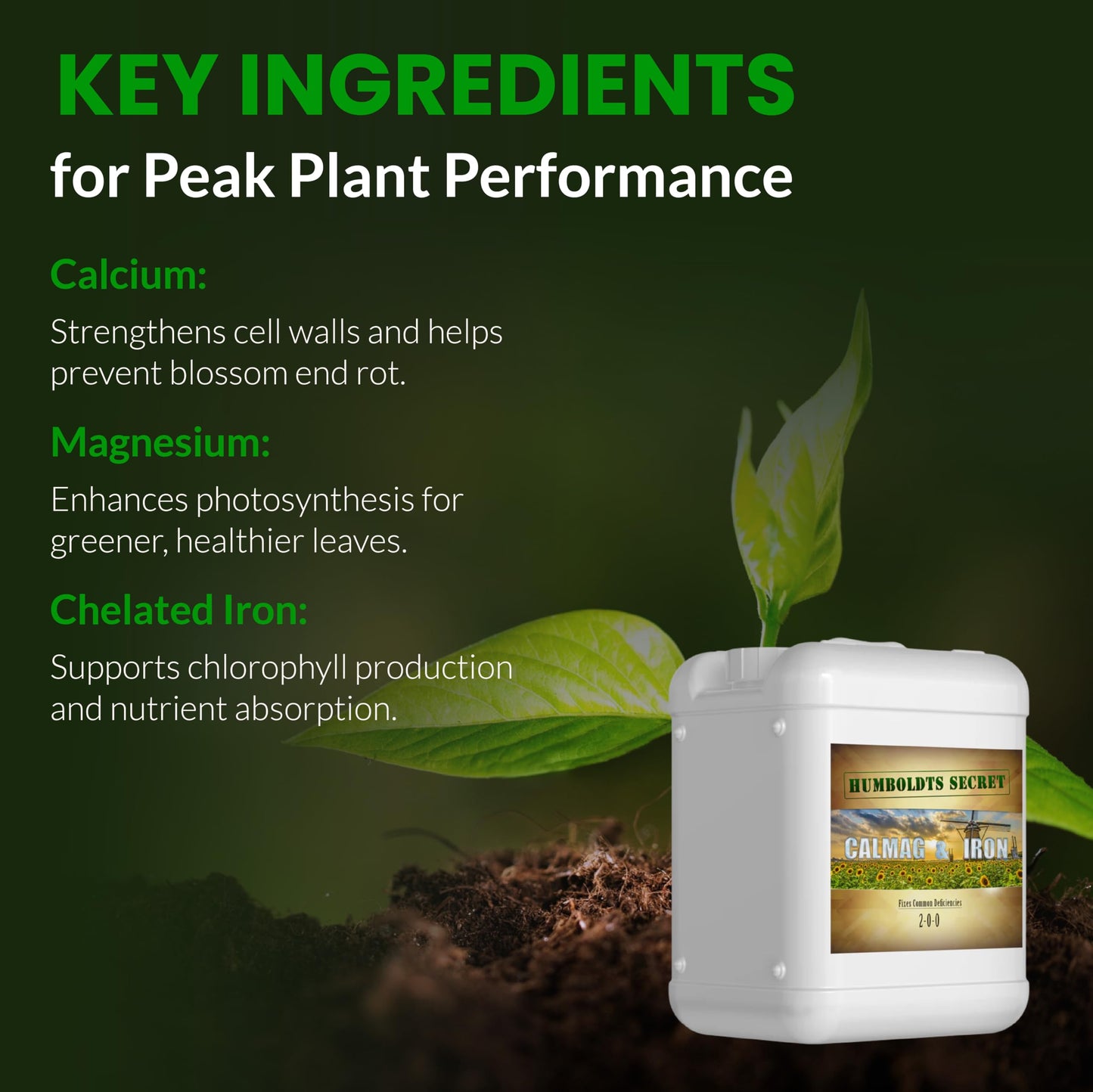 Humboldts Secret CalMag & Iron | Calcium, Magnesium & Chelated Iron Nutrient Fertilizer | Hydroponic Supplies for Vegetative & Flowering Growth in Soil, Coco, Hydroponics or RO Water | 32 Ounce