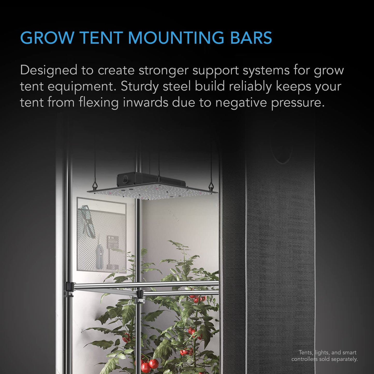 AC Infinity Heavy-Duty Grow Tent Mounting Bars 2x2', High Airflow CFM Kit Prevents Walls from Sucking in, Trellis and Supplemental Lights Mounting for All 2x2 Indoor Grow Tents