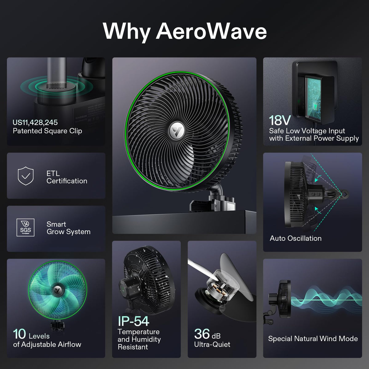 VIVOSUN AeroWave Oscillating Clip Fans, Size and Pack Options