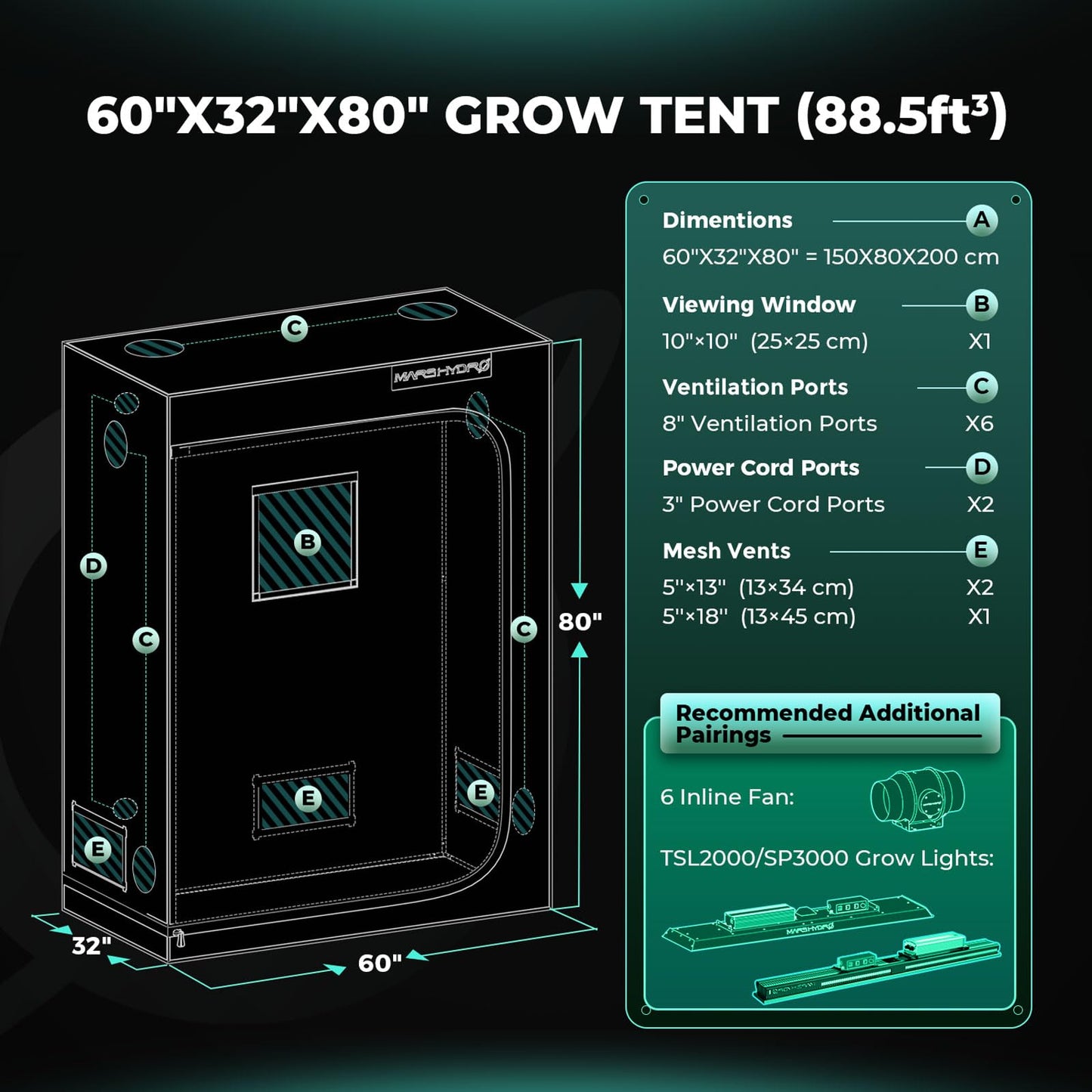 MARS HYDRO 2x2 Advanced Grow Tent, 24"x24"x55" High Reflective Mylar 1680D for Hydroponics Indoor Plant Growing, with Observation Window,Floor Tray and Smooth Zipper for TS600/TS1000