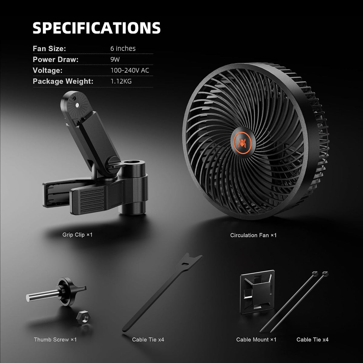Spider Farmer 6" Grow Tent Clip Fan, EC Motor, 10-Level Oscillation, 2-Pack