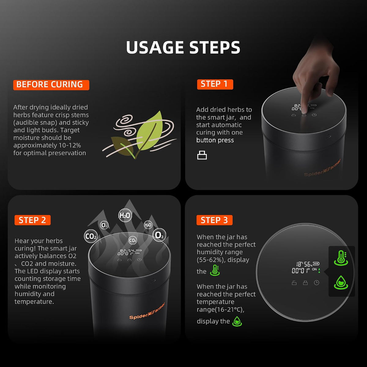 Spider Farmer Smart Curing Jar 2L Vacuum Container for Fresh Storage