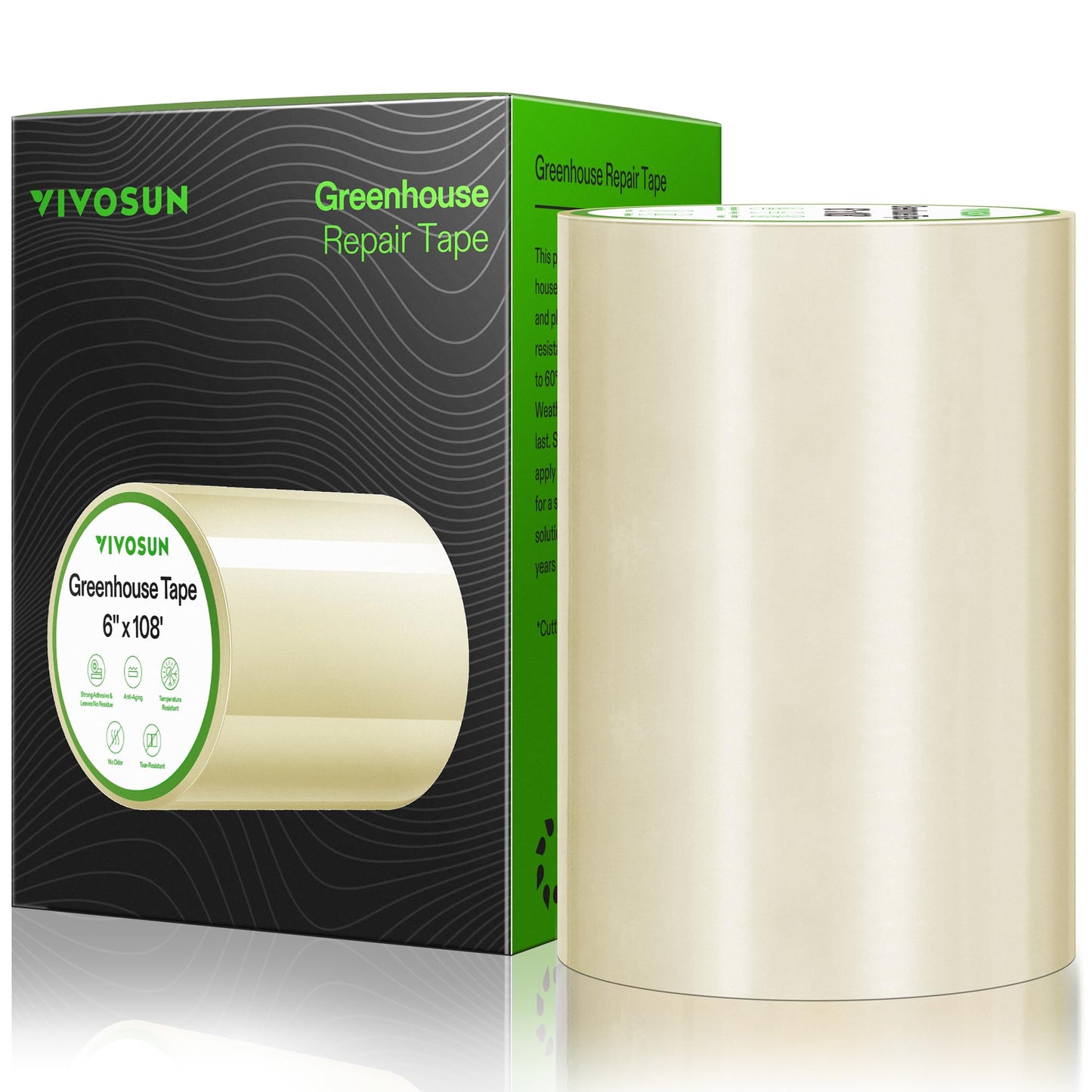 VIVOSUN Greenhouse Repair Tape, 6.3 mil 3" x 108' Weatherproof Clear Poly Patch Tape, Heavy Duty Greenhouse Sheeting Coverings Film Tape for Plastic Sheeting and Tents