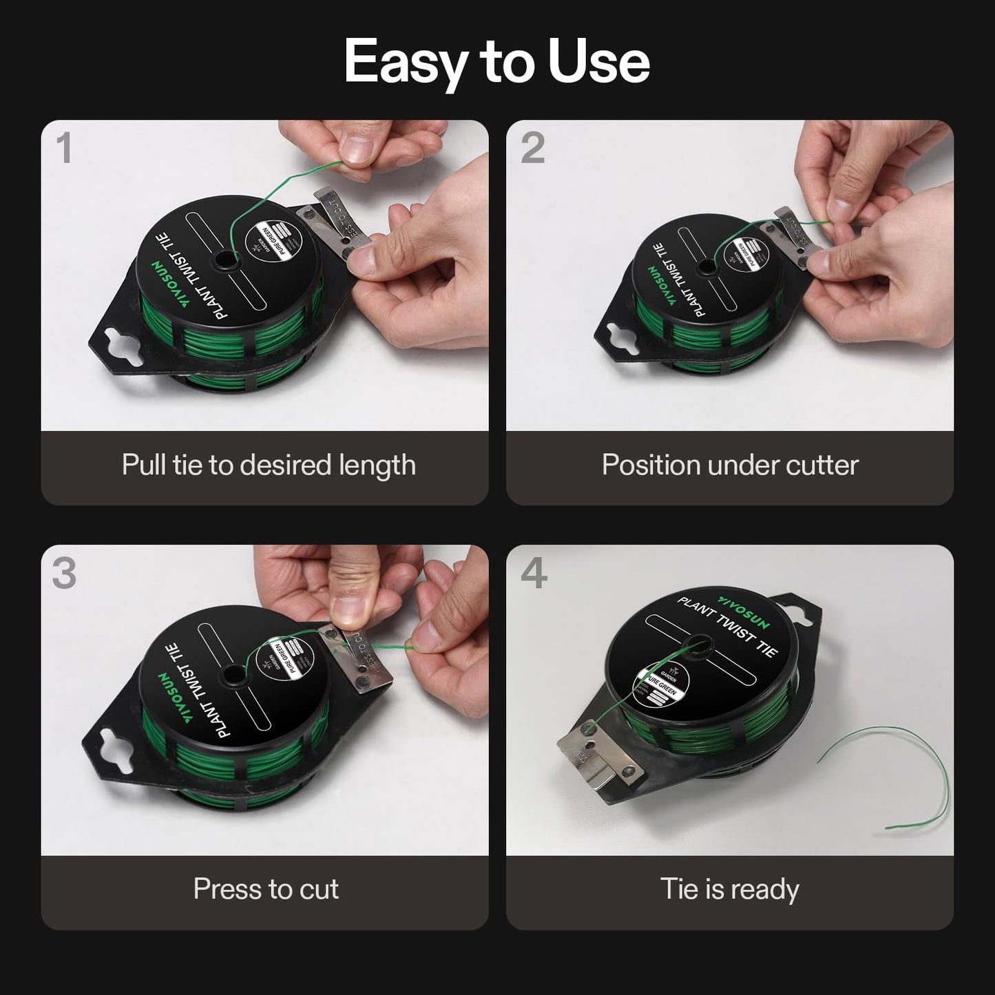 VIVOSUN Twist Ties, 164 ft (50m) PE-Coated Green Plant Ties with Cutter, Reusable & Flexible Tomate Ties for Plant Support, Indoor Outdoor Gardening, Cable Management, Home Office Organization