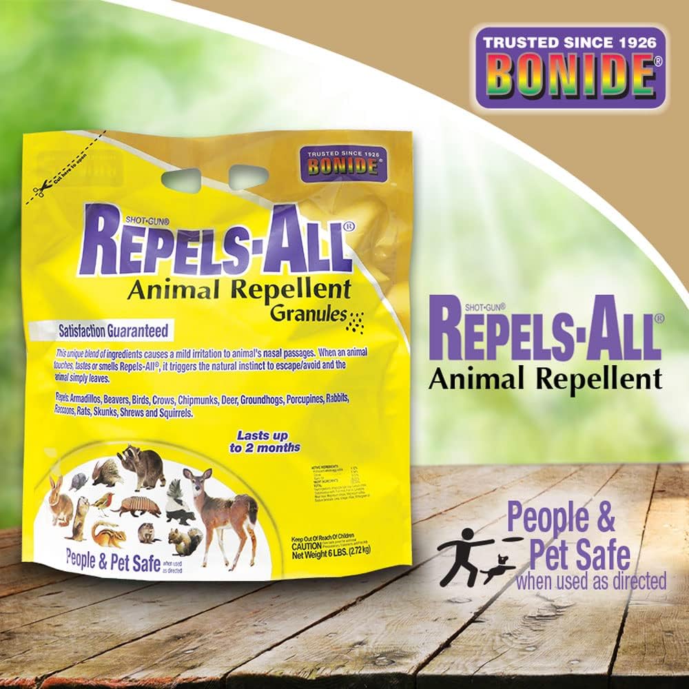 Bonide Repels-All Animal Repellent Granules, 3 lbs. Ready-to-Use Deer & Rabbit Repellent, Deter Pests from Lawn & Garden