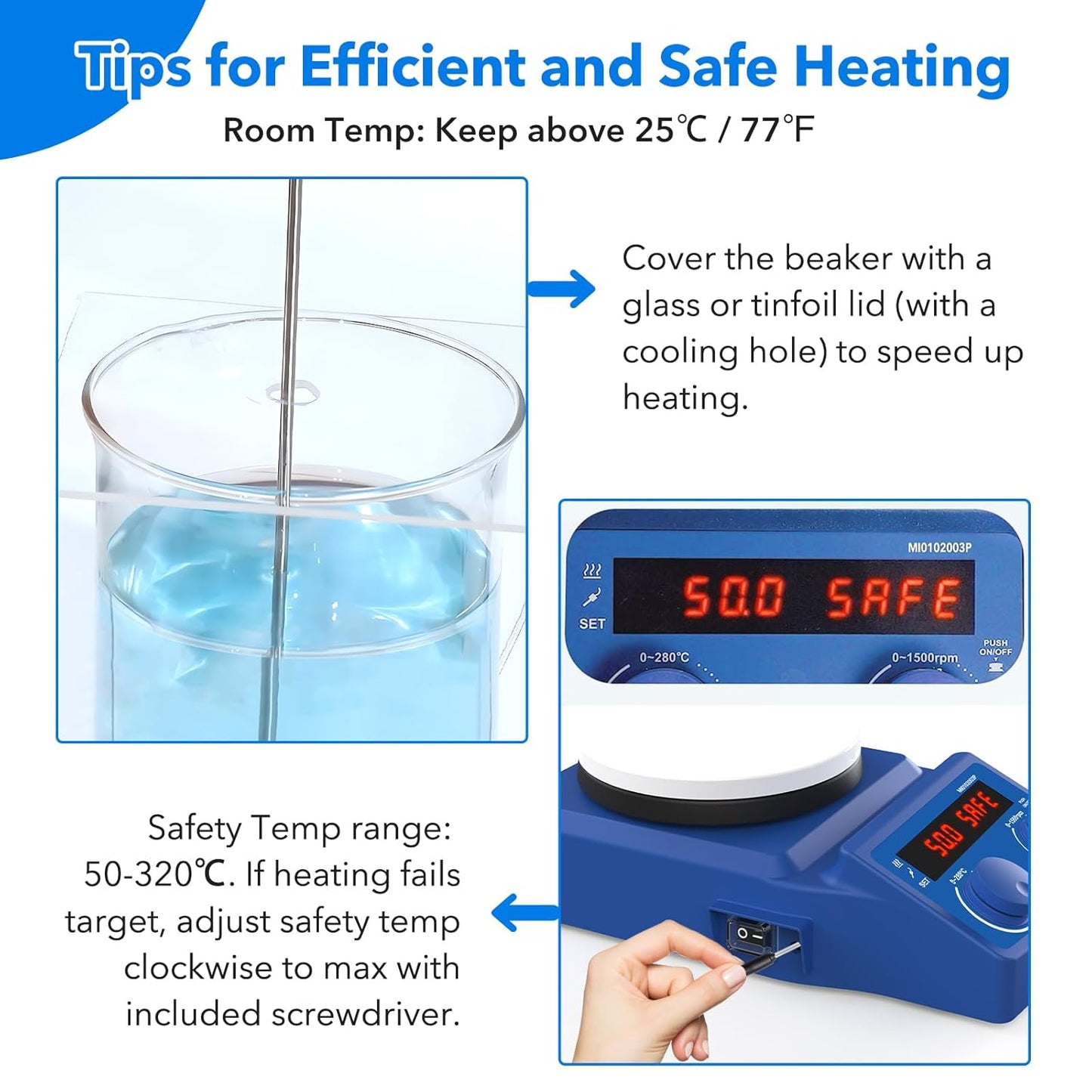FOUR E'S SCIENTIFIC 5 Inch Pro Magnetic Stirrer Hotplate 100-1500RPM, Upgraded Ceramic-Aluminum Heating, Max Temp 280℃, Max 5L Capacity, 110V Stir Plate with Temp Probe Sensor (Not Include Stand)