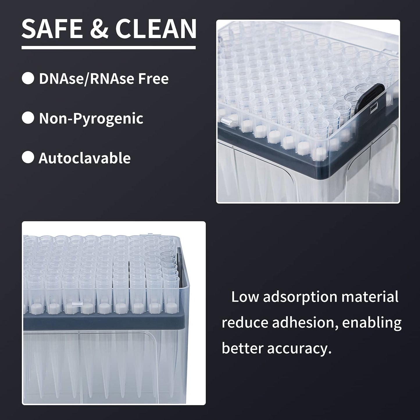 FOUR E'S SCIENTIFIC 1mL Pipette Tips - Universal 1000ul Sterile Pipette Tips Racked Non-pyrogenic DNAse/RNAse Free Autoclavable 1 Rack 96 Tips