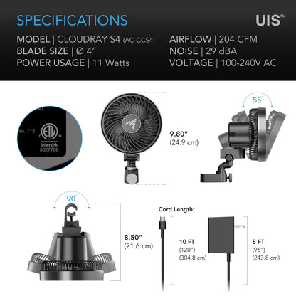 AC Infinity CLOUDRAY Clip Fans, Size and Pack Options