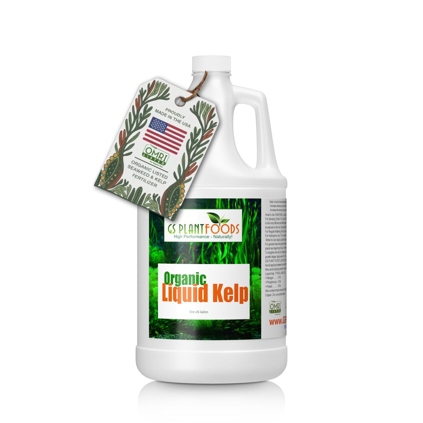 Organic Kelp Fertilizer by GS Plant Foods - OMRI Listed(1 Gallon) - Liquid Kelp Concentrate for Gardens, Lawns & Soil Yields 800+ gallons