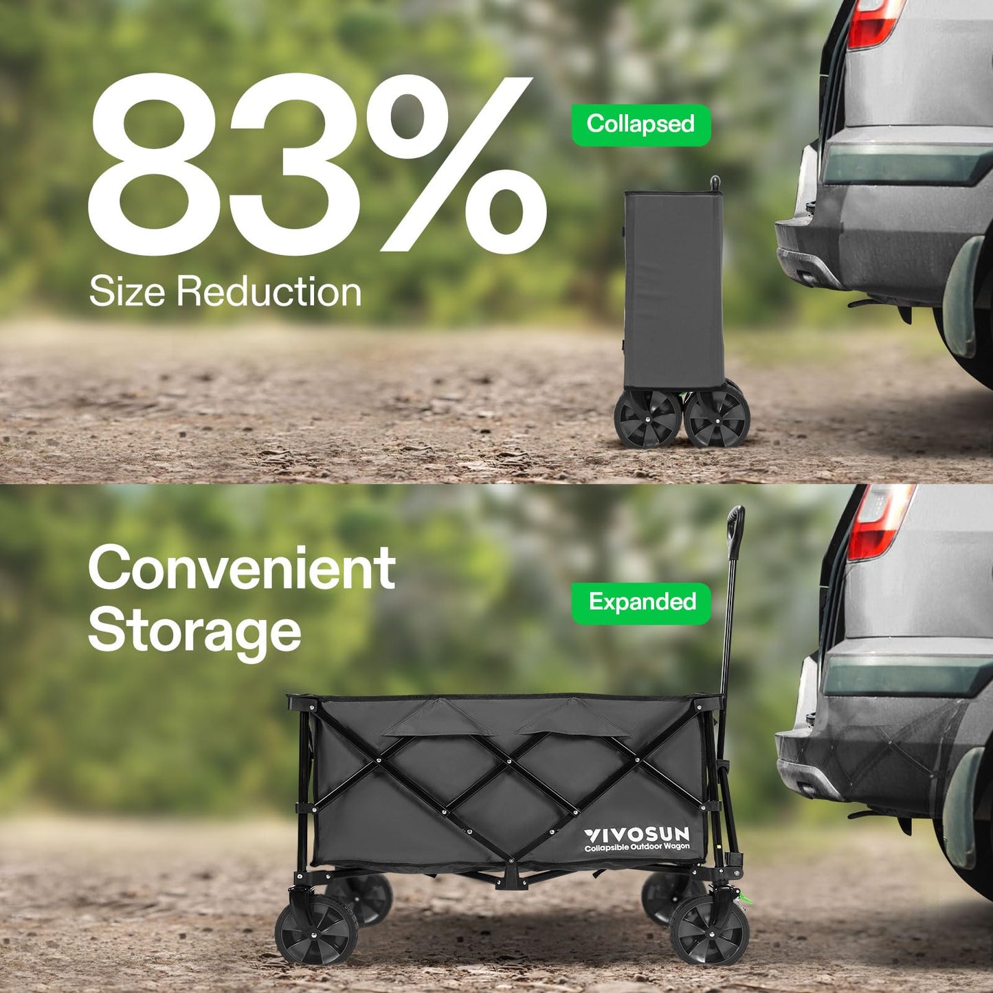 VIVOSUN Collapsible Folding Wagon, 350 lb Load-Bearing Outdoor Utility Cart with Silent Universal Wheels, Cup Holders &Side Pockets, Adjustable Handle, for Camping, Garden, Sports, Picnic, Shopping