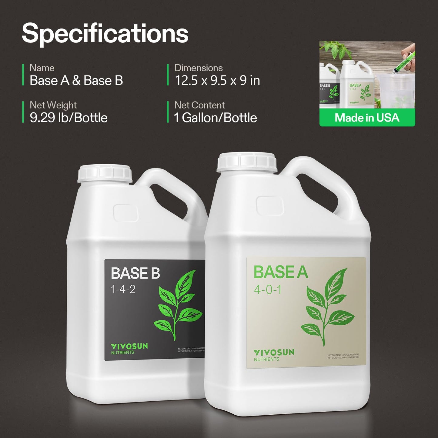 VIVOSUN Plant Food Nutrients Base A(4-0-1) & B(1-4-2), All Purpose Liquid Fertilizer, Hydroponic Plant Food Supports Vegetative and Flowering Stages, 1 Gallon/128 Ounces Each