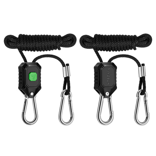 VIVOSUN 2-Pair 1/8 Inch Adjustable Grow Light Hanger, Heavy Duty Rope Hanger with Reinforced Metal Gears, 8Ft. Long and 150 lbs Weight Capacity Rope for Grow Light, Inline Fan, Filters