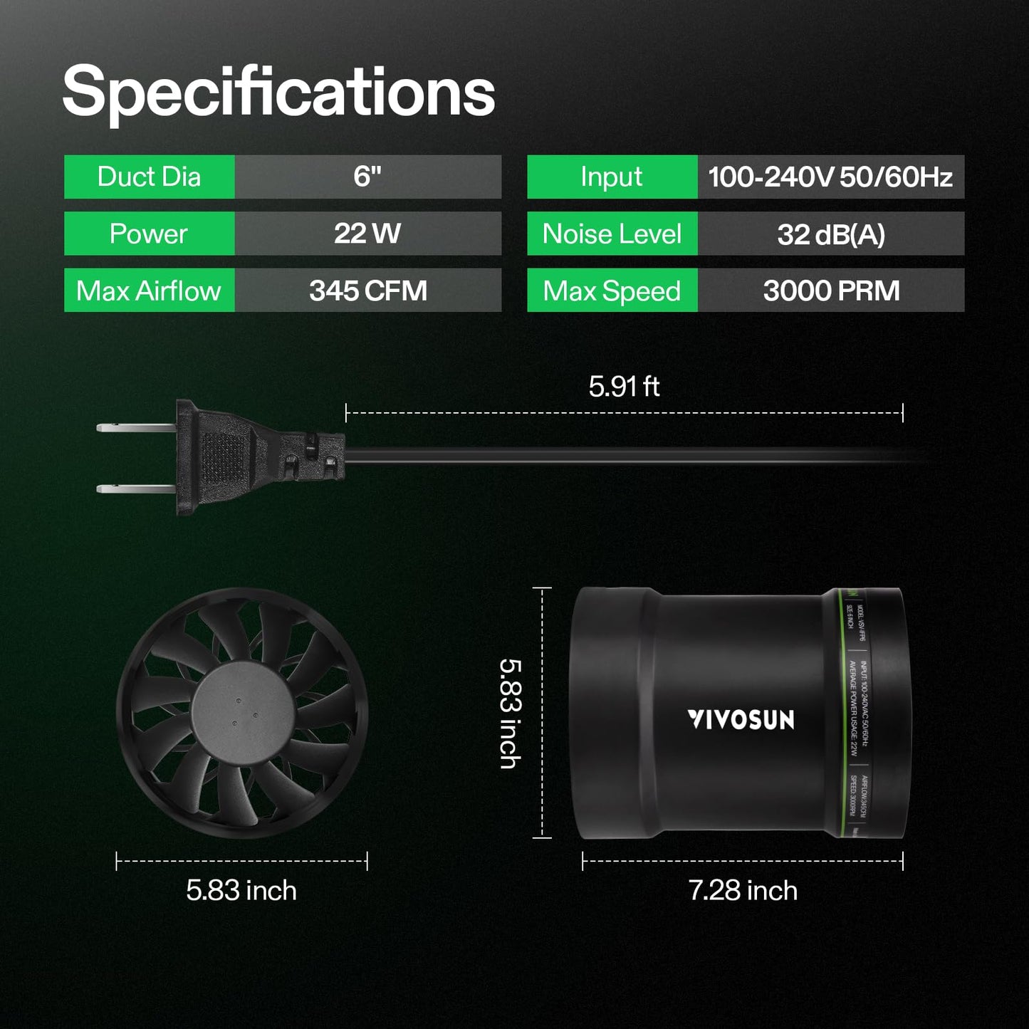 VIVOSUN 6 Inch Inline Duct Fan 240 CFM, HVAC Exhaust Ventilation Fan with Low Noise for Basements, Bathrooms, Kitchens and Attics, Silver