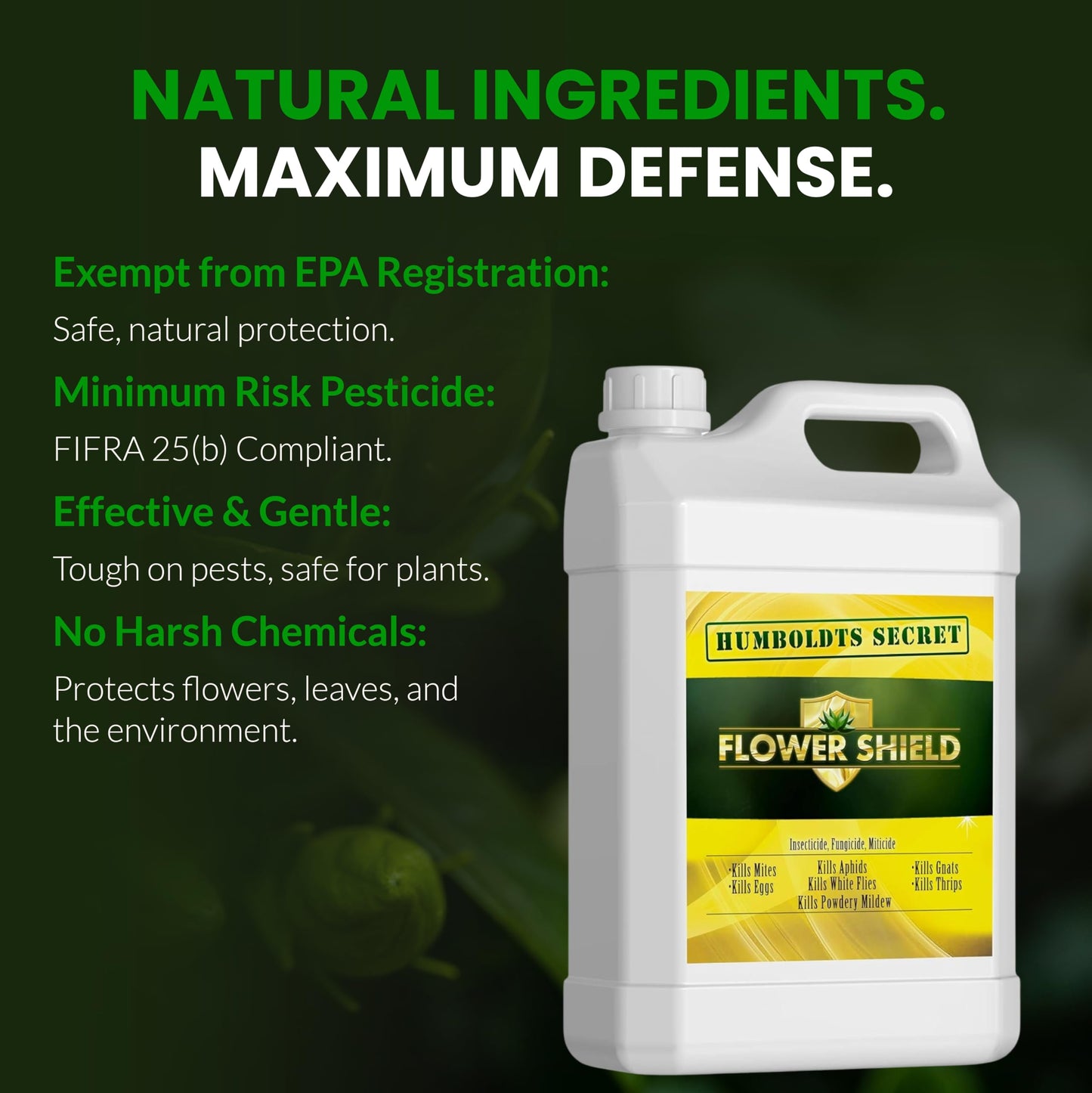 Humboldts Secret Flower Shield | Insecticide, Pesticide, Miticide, Fungicide | Bug Spray for Plants | Spider Mite & Powdery Mildew Control | Indoor & Outdoor | Houseplant & Garden | 8 Ounce