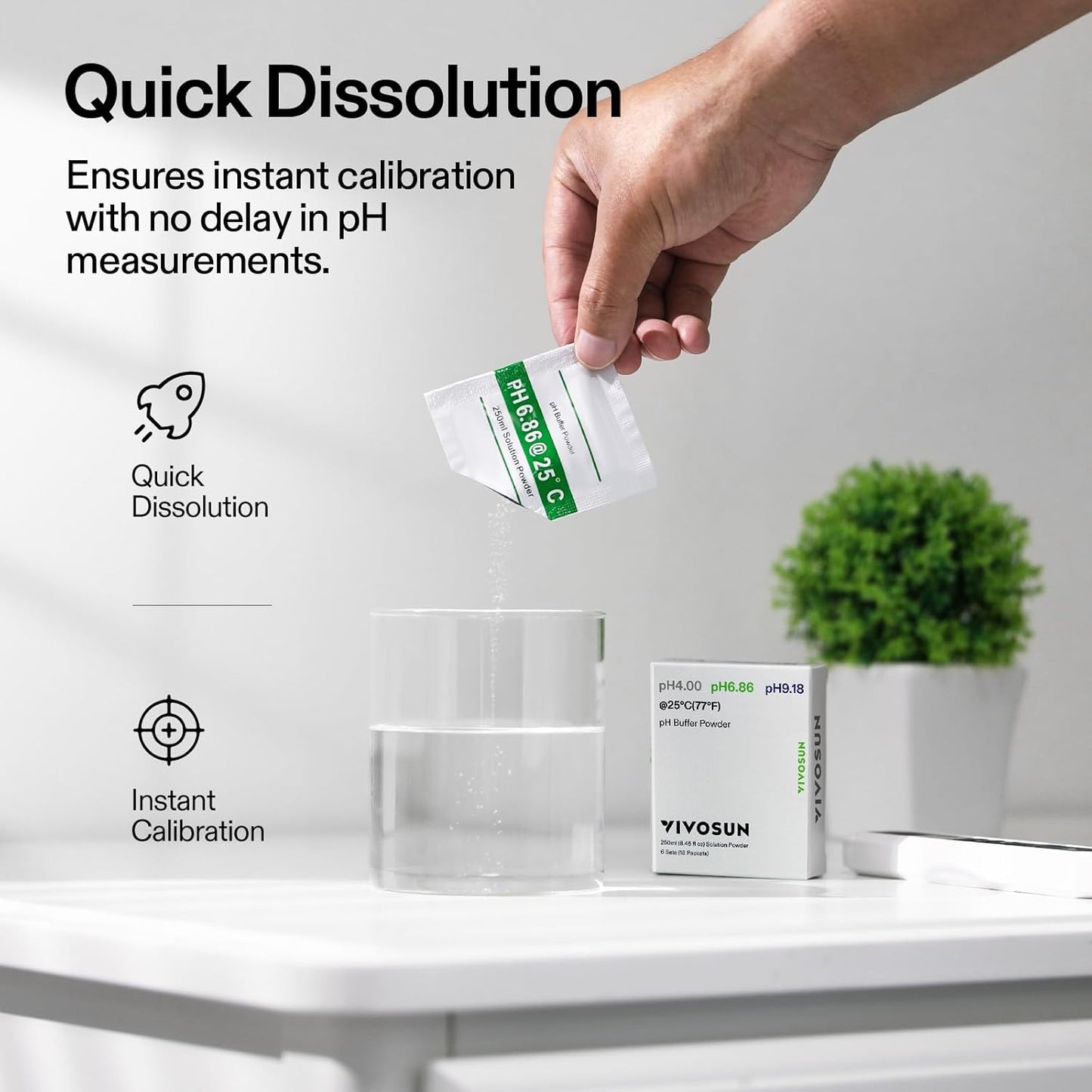 VIVOSUN 18-Pack pH Meter Buffer Solution Powder, pH 6.86/4.00/9.18, pH Buffer Powder for Precise and Easy pH Tester Calibration