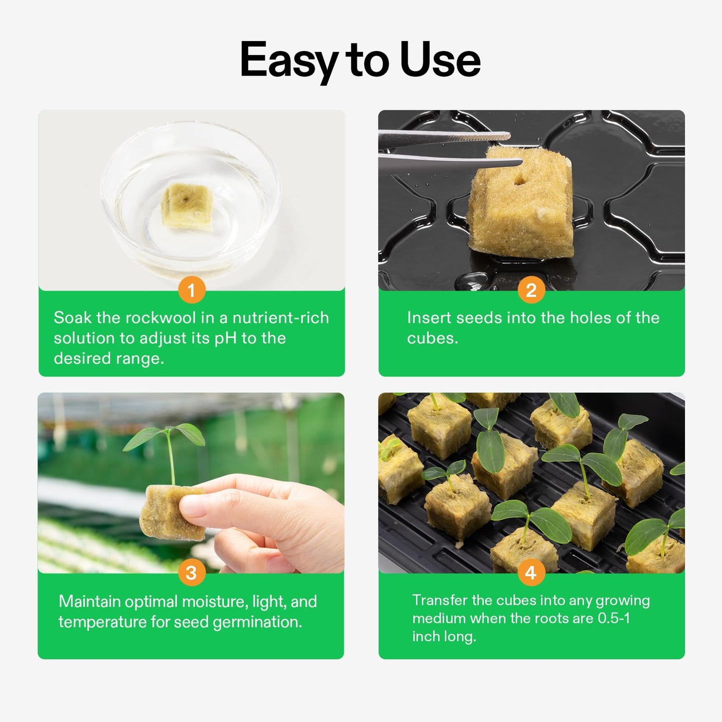 VIVOSUN 1 Inch Rockwool Cubes, Grow Cubes for Hydroponics, Cuttings, Cloning, Plant Propagation, Seed Startling, 2 Sheets 100 Plugs